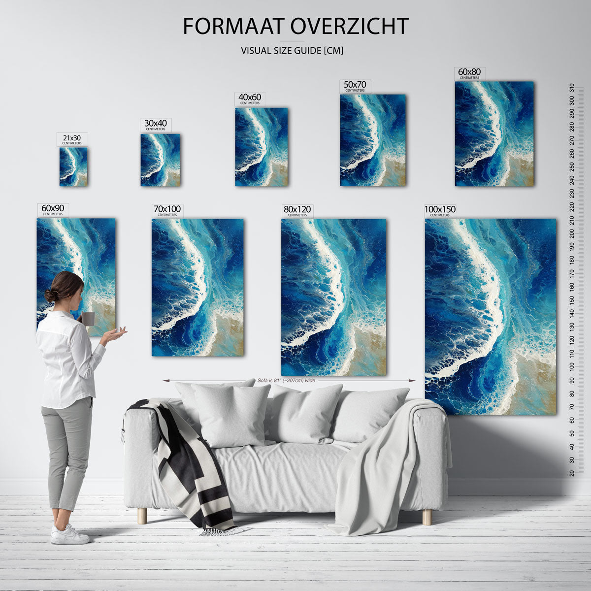Golvende blauwe zee Poster