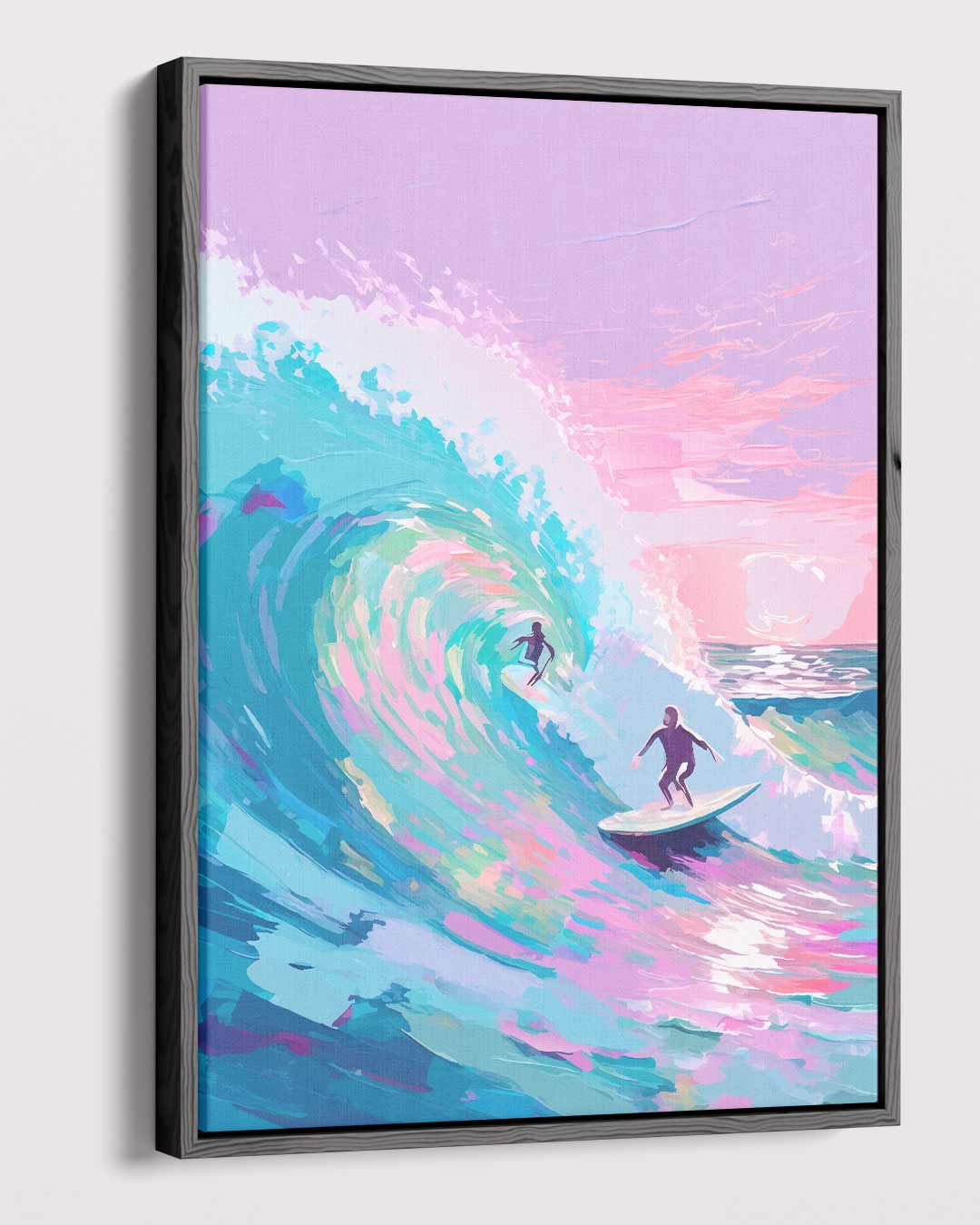 Surfen op Kleurrijke Golven Kunstwerk-canvas-dibond-plexiglas-wanddecoratie-WallArtistic