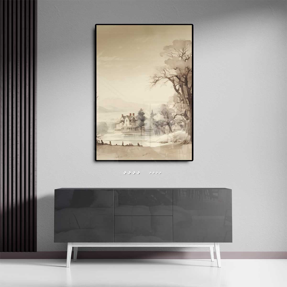 Rustiek Landschap met Landhuis Kunstwerk-canvas-dibond-plexiglas-wanddecoratie-WallArtistic