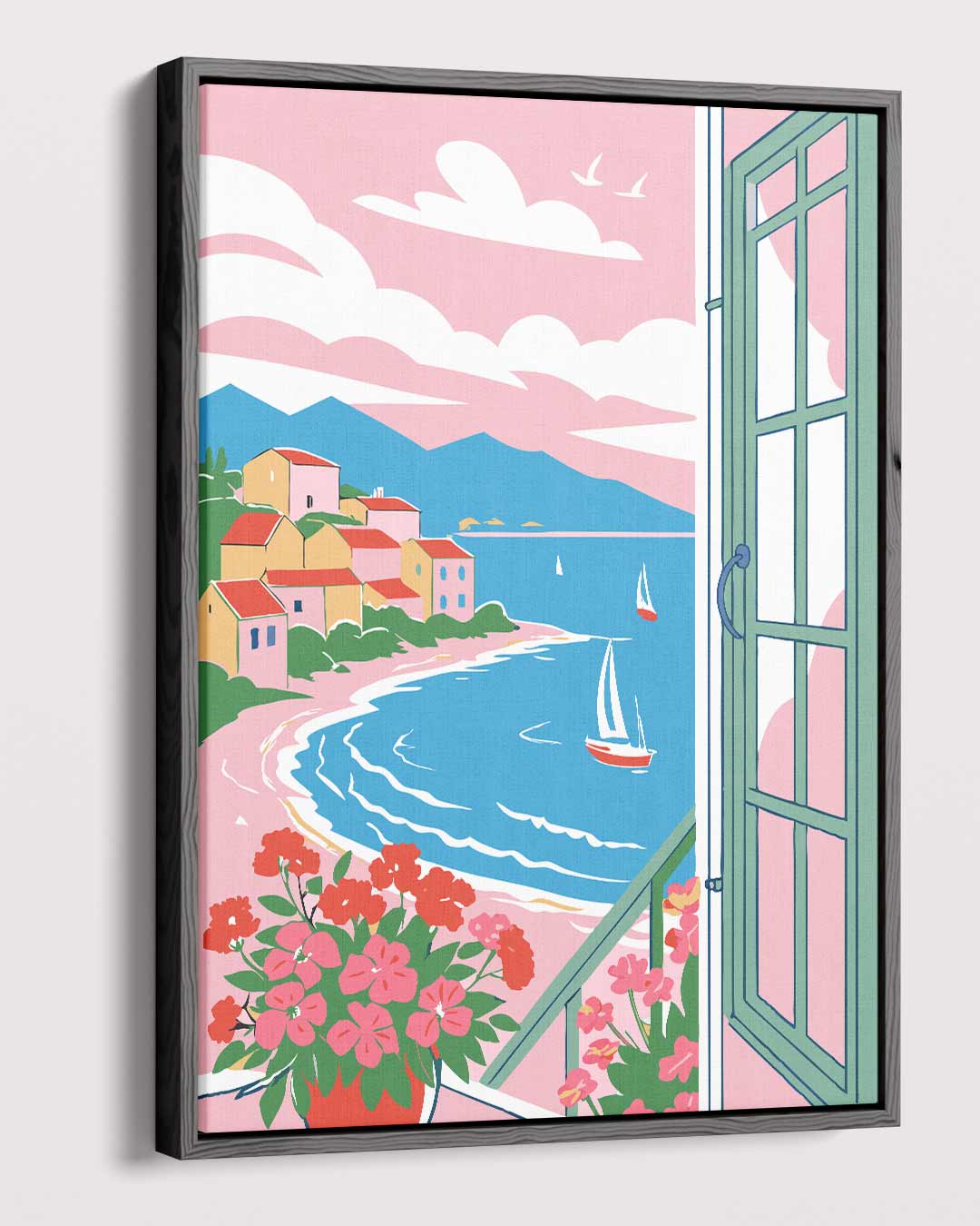 Zonnige Baai met Zeilboten Kunstwerk-canvas-dibond-plexiglas-wanddecoratie-WallArtistic