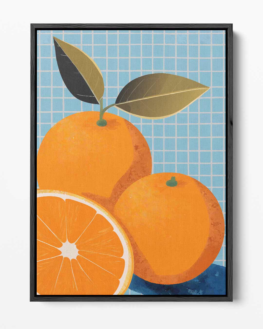 Vrolijke Sinaasappels op Blauw Kunstwerk-canvas-dibond-plexiglas-wanddecoratie-WallArtistic