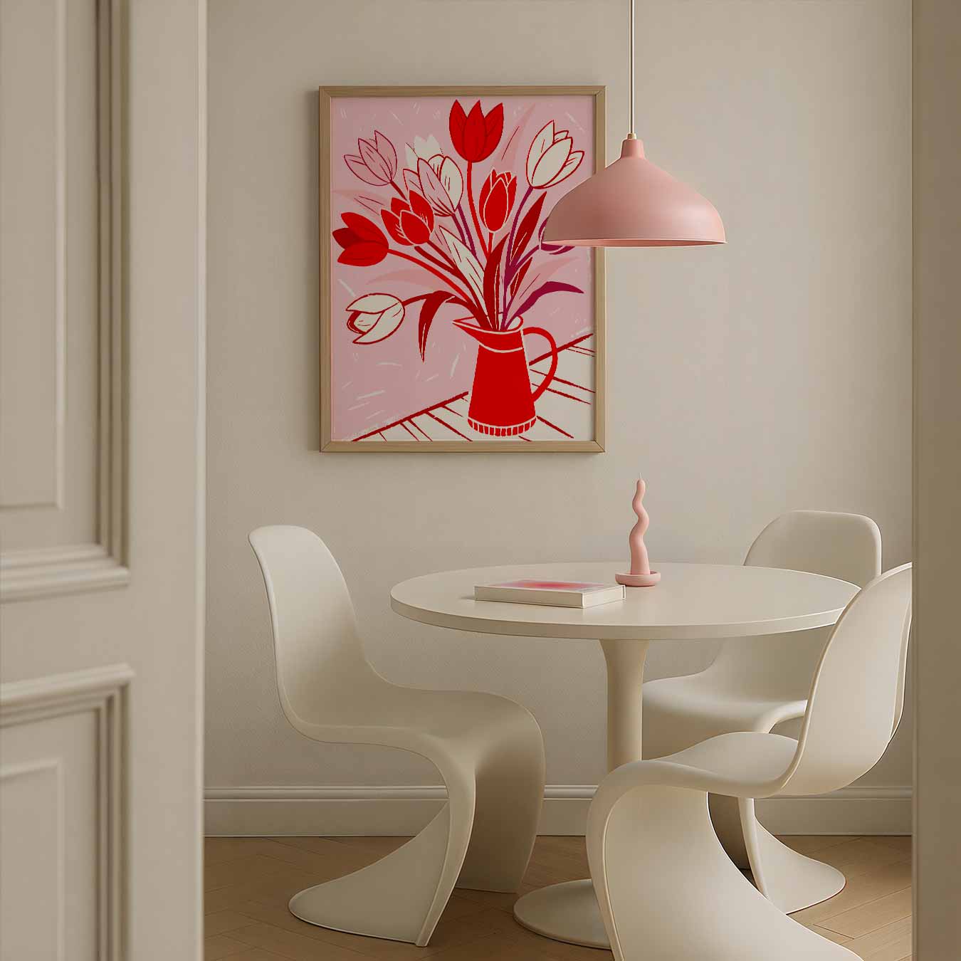 Bloeiende Tulpen in Rode Vaas Poster