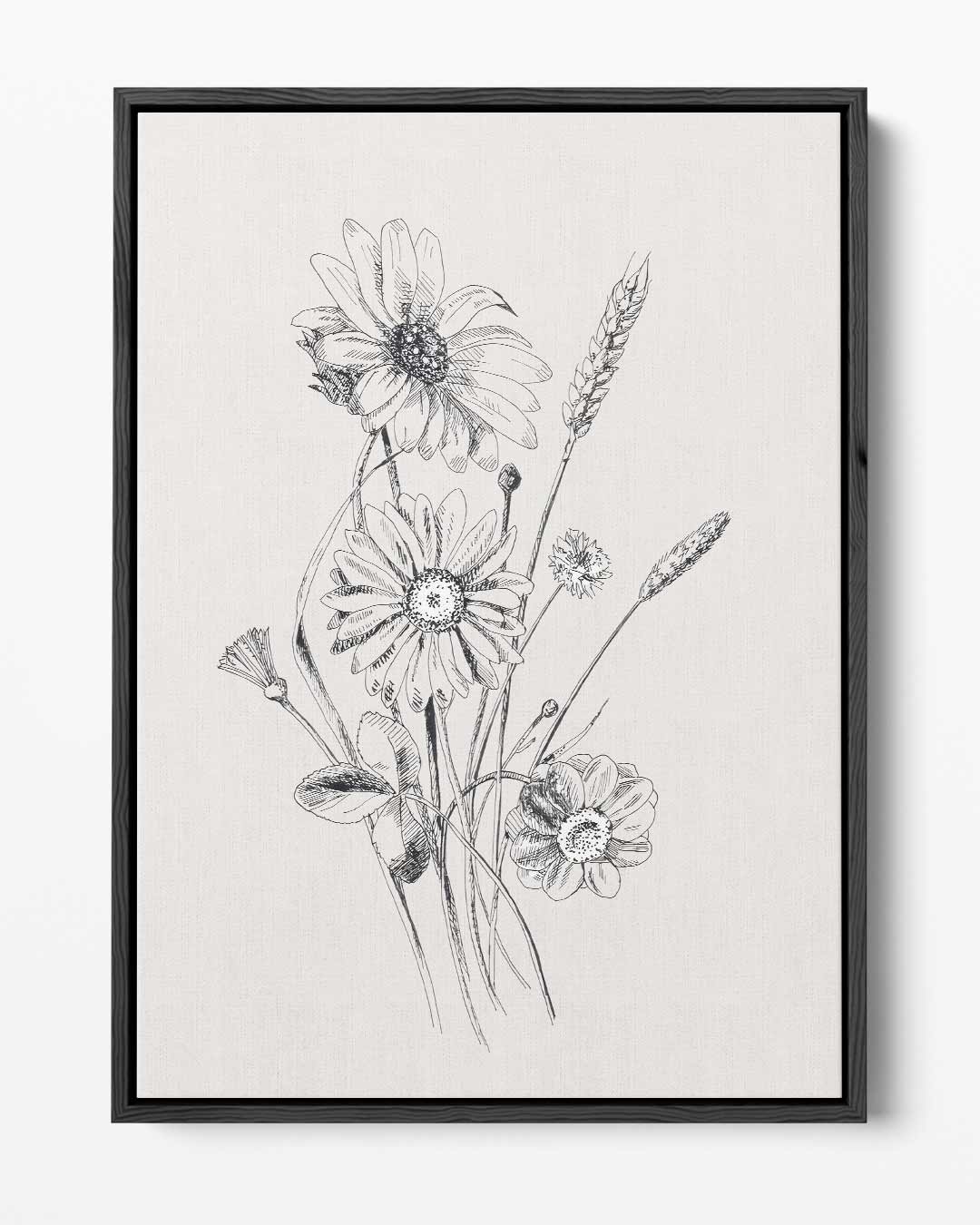 Bloemenpracht in zwarte inkt Kunstwerk-canvas-dibond-plexiglas-wanddecoratie-WallArtistic