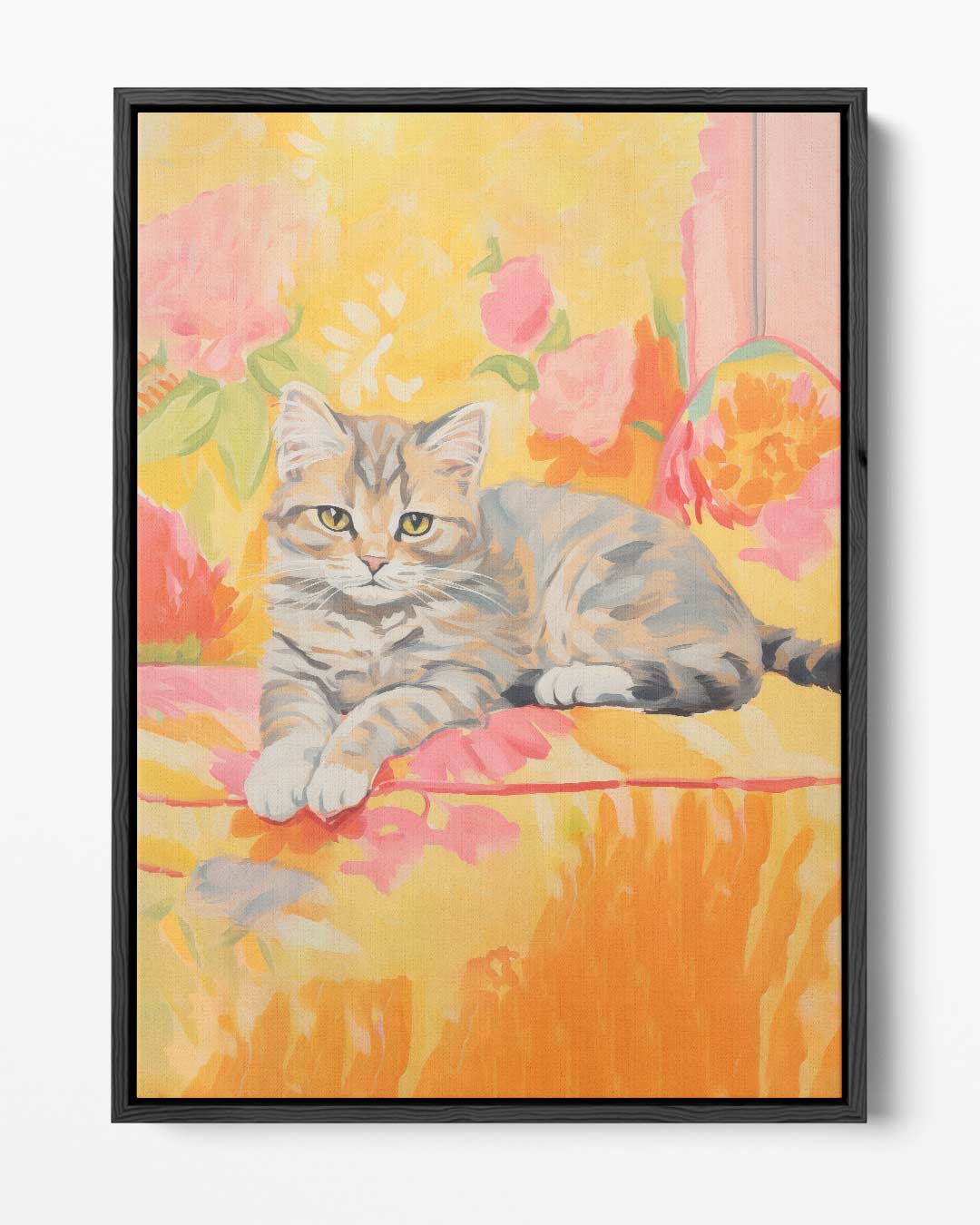 Zomerse Kat in Bloemen Kunstwerk-canvas-dibond-plexiglas-wanddecoratie-WallArtistic