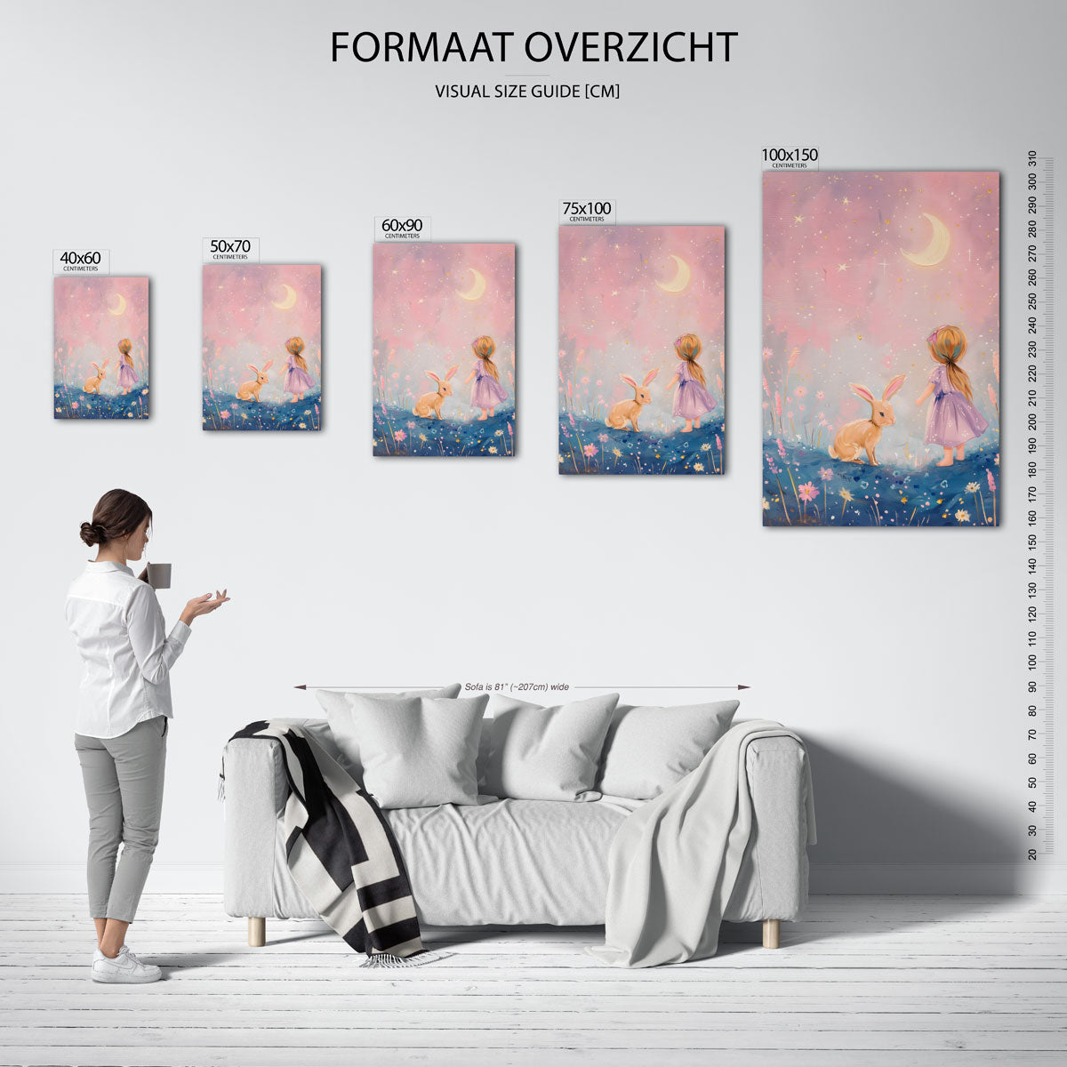 Dromerig kind en konijn Kunstwerk