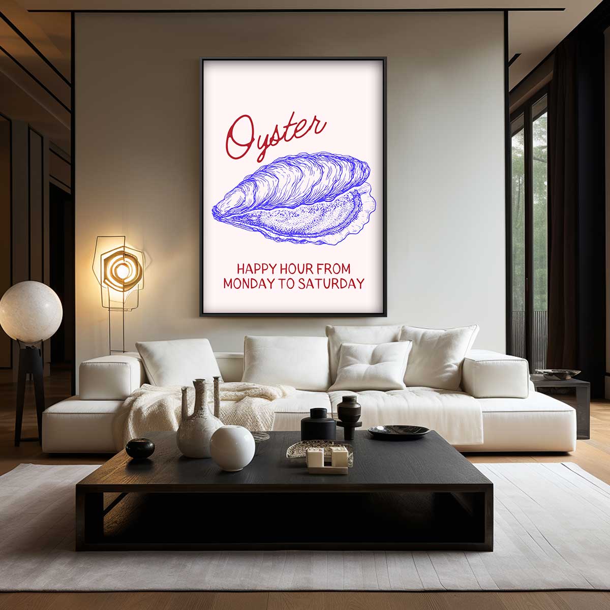 Oester Illustratie met Happy Hour Kunstwerk-canvas-dibond-plexiglas-wanddecoratie-WallArtistic