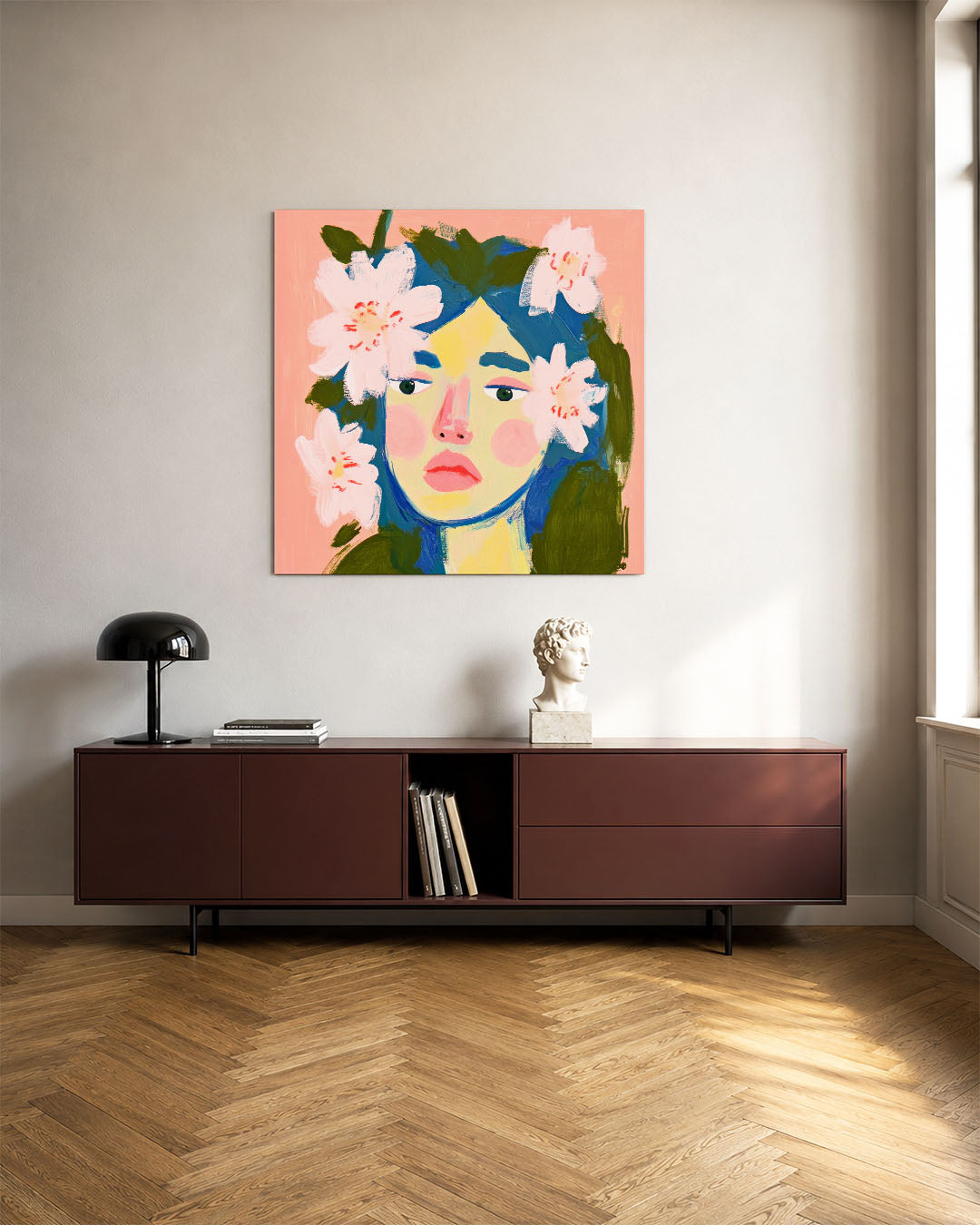 Dromerige bloemenportret Kunstwerk
