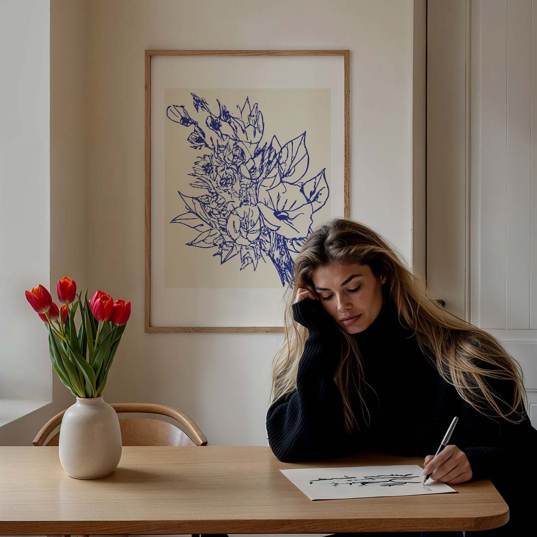 Bloemenpracht in Blauw Poster-WallArtistic