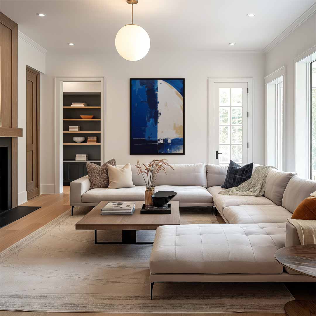 Blauwe Abstracte Harmonie Kunstwerk-canvas-dibond-plexiglas-wanddecoratie-WallArtistic