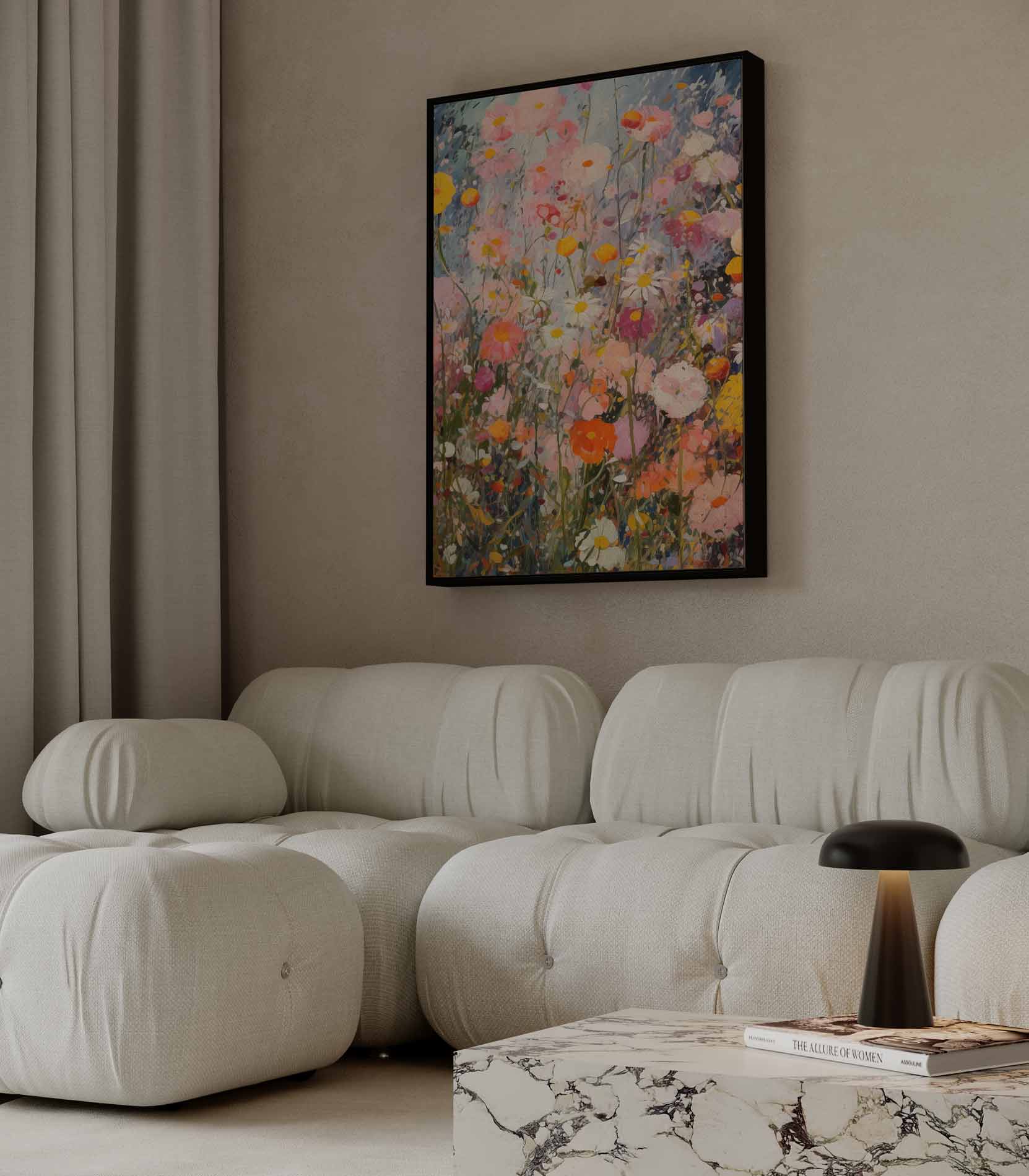 Kleurrijke Bloementuin Schilderij Kunstwerk-canvas-dibond-plexiglas-wanddecoratie-WallArtistic