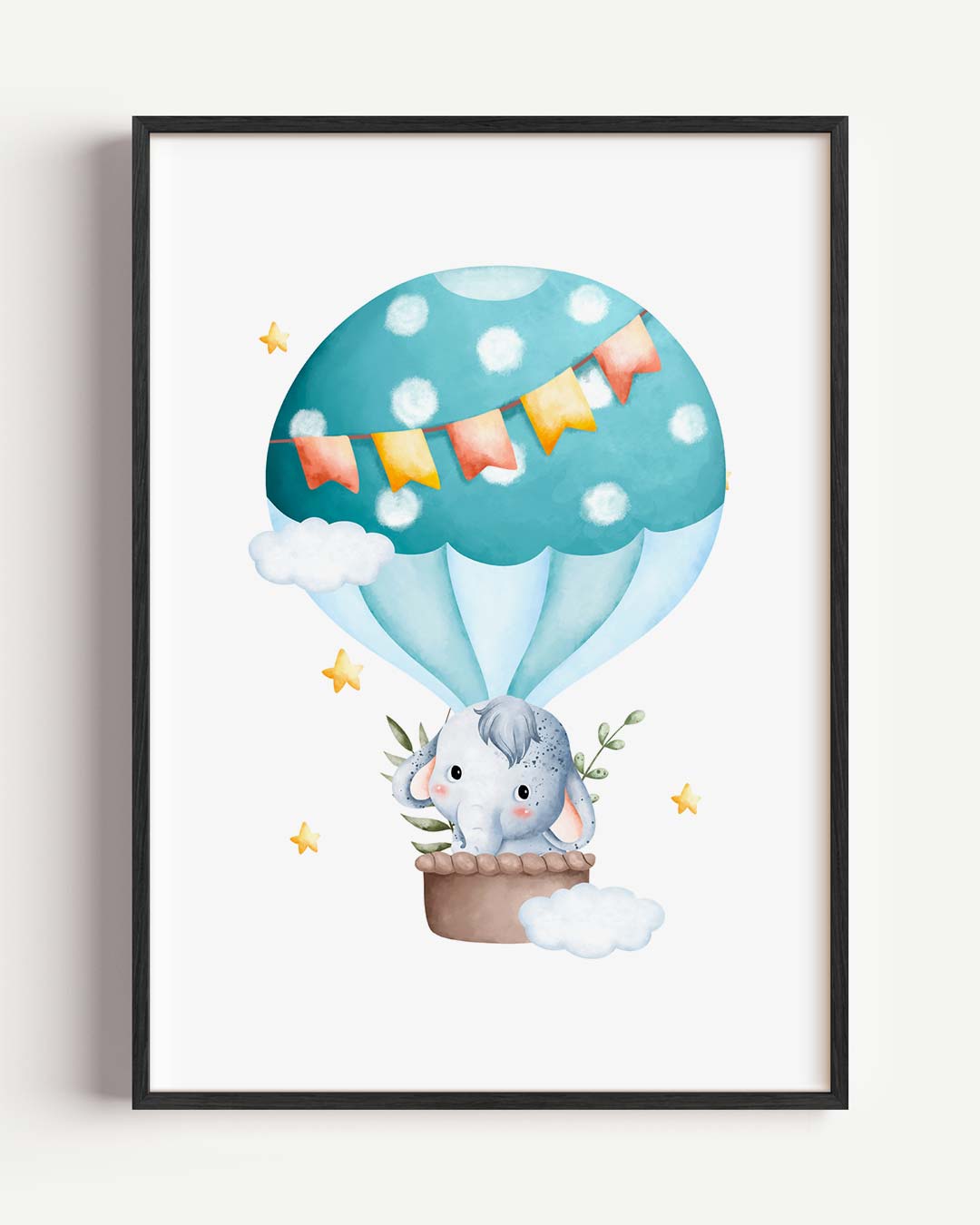 Schattige Olifant in Luchtballon Poster