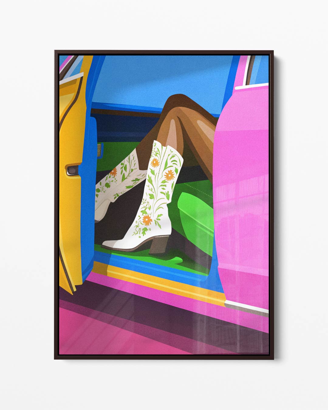 Vrolijke Coole Auto Scene Kunstwerk-canvas-dibond-plexiglas-wanddecoratie-WallArtistic