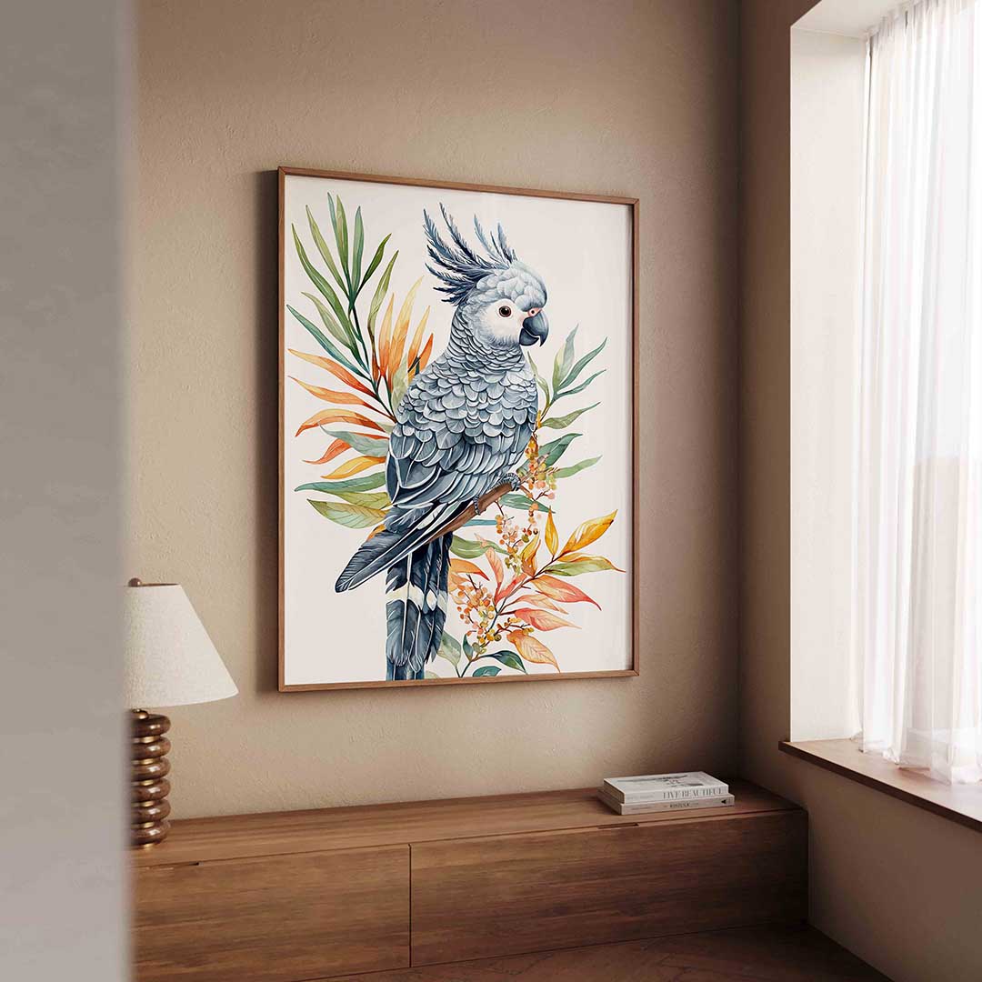 Papegaai en bladeren Poster