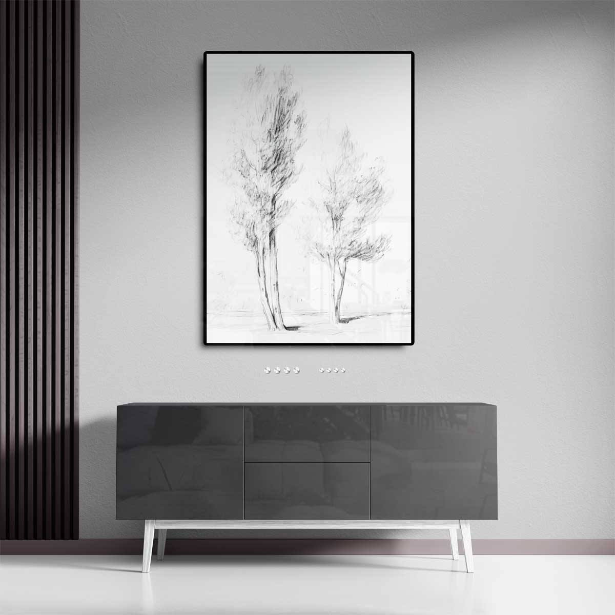 Zachte Potlood Schets van Bomen Kunstwerk-canvas-dibond-plexiglas-wanddecoratie-WallArtistic