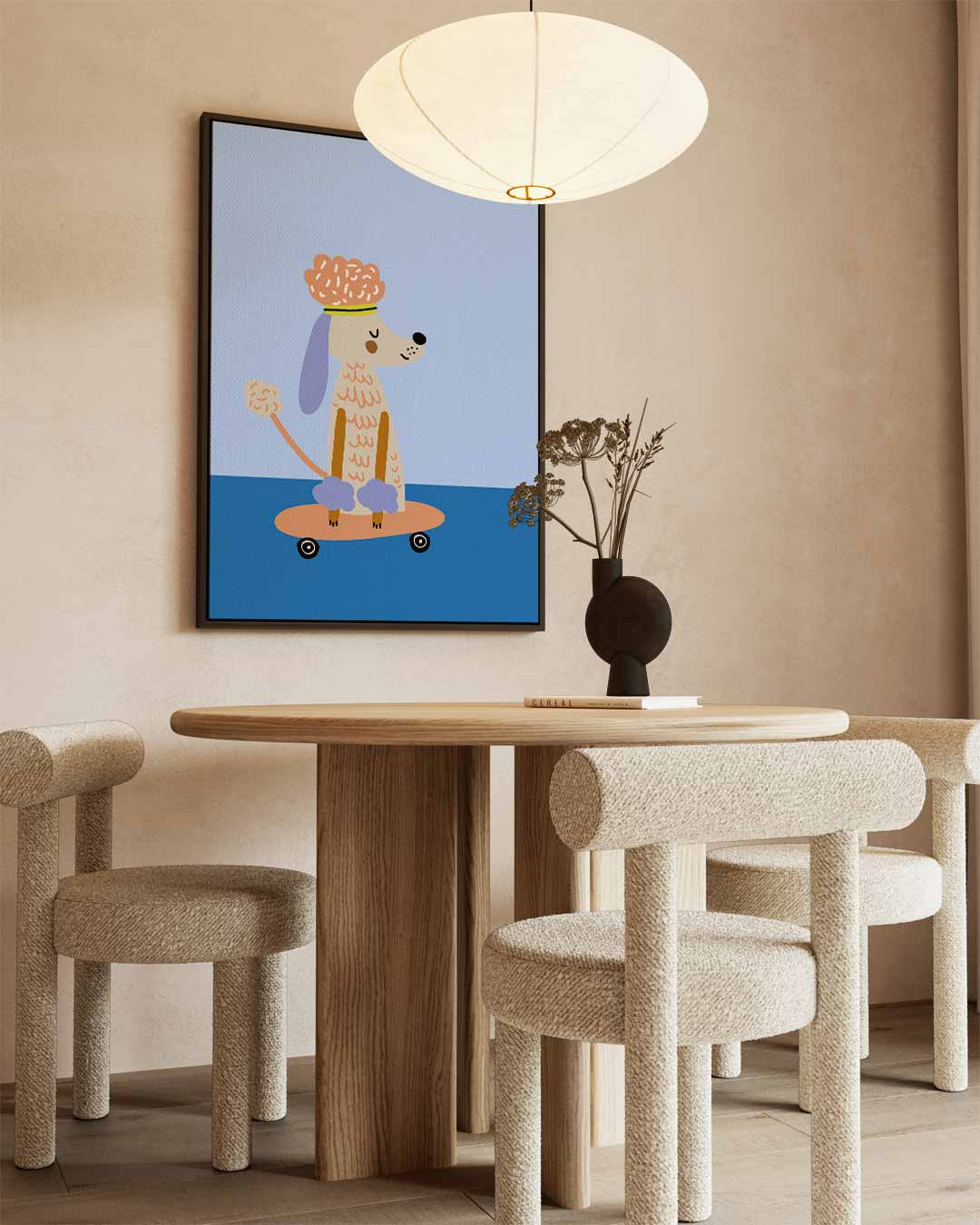 Chille Poedel op Skateboard Kunstwerk-canvas-dibond-plexiglas-wanddecoratie-WallArtistic