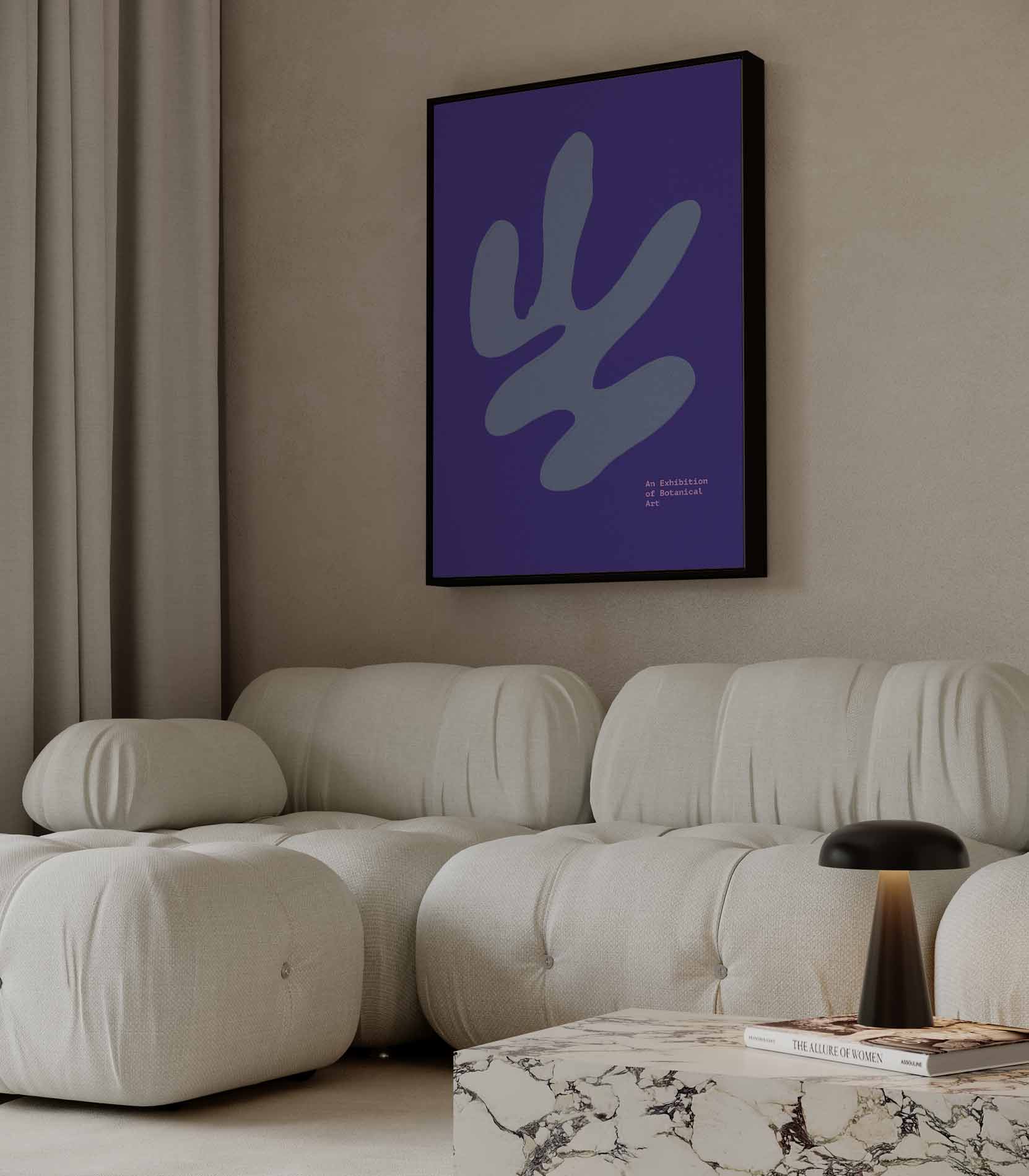Blauwe Botanische Expressie Kunstwerk-canvas-dibond-plexiglas-wanddecoratie-WallArtistic