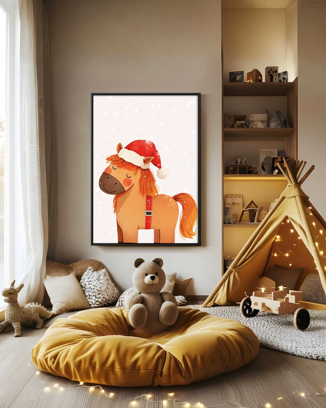 Schattig Kerstpony Illustratie Kunstwerk-canvas-dibond-plexiglas-wanddecoratie-WallArtistic