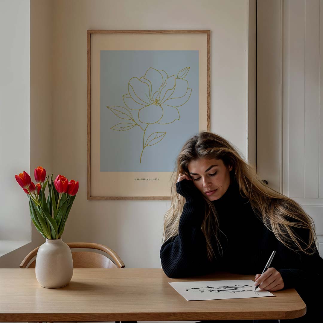 Elegante Bloemenlijntekening Poster-WallArtistic