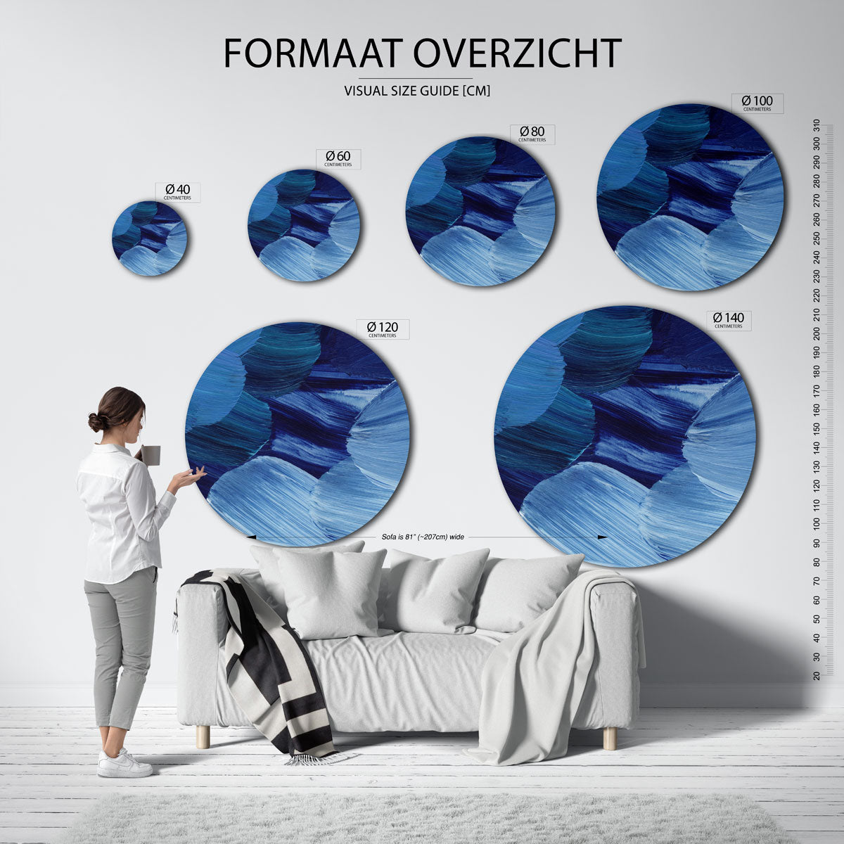 Blauwe penseelstreken Muurcirkel