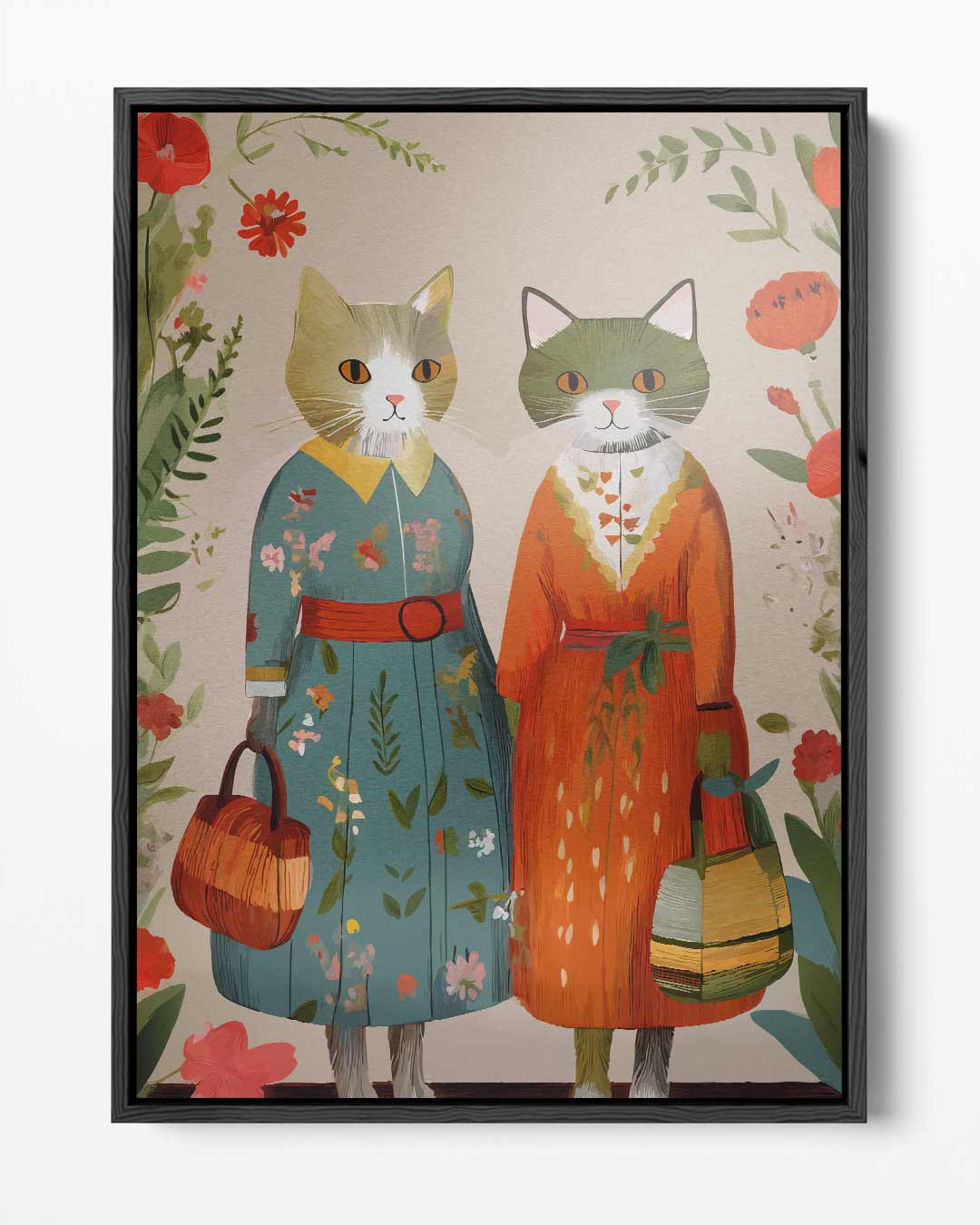 Retro Katten Vriendinnen Kunstwerk-canvas-dibond-plexiglas-wanddecoratie-WallArtistic