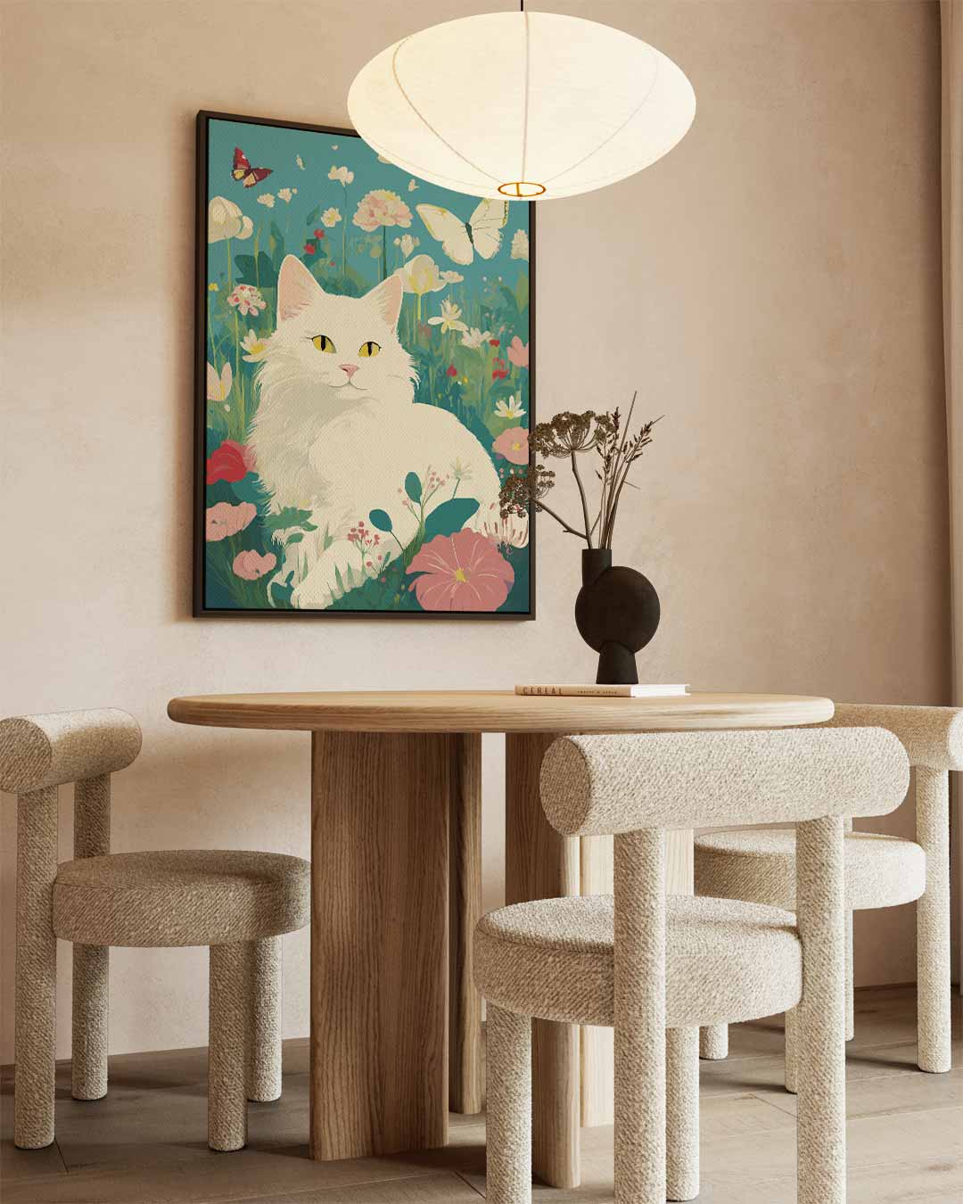 Dromerige Kat in Bloemenweide Kunstwerk-canvas-dibond-plexiglas-wanddecoratie-WallArtistic
