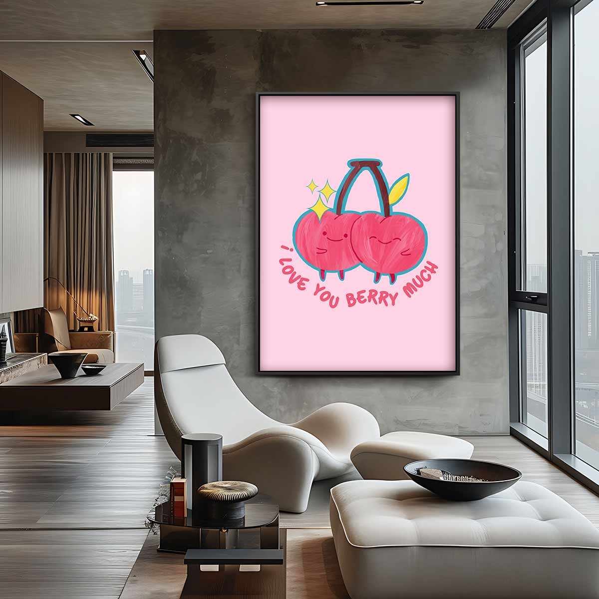 Liefdevolle Kersen Illustratie Kunstwerk-canvas-dibond-plexiglas-wanddecoratie-WallArtistic