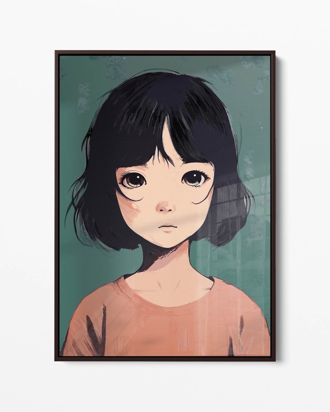 Meisje met Korte Zwarte Haarsnit Kunstwerk-canvas-dibond-plexiglas-wanddecoratie-WallArtistic