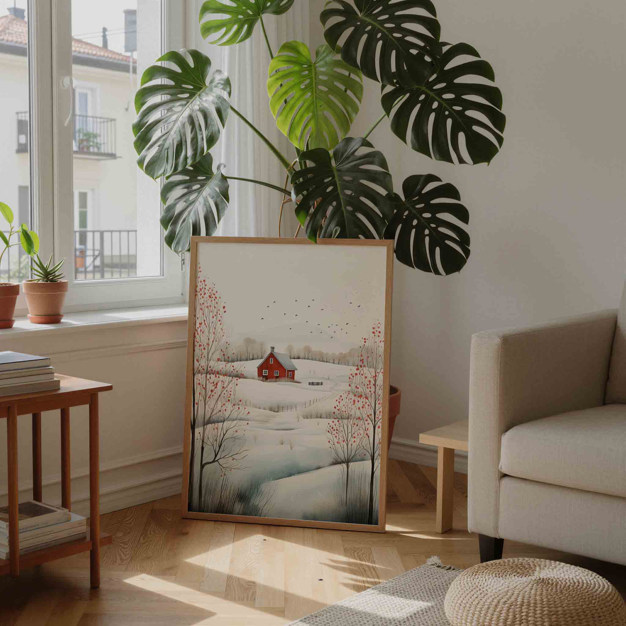 Landschap met rode schuur Poster