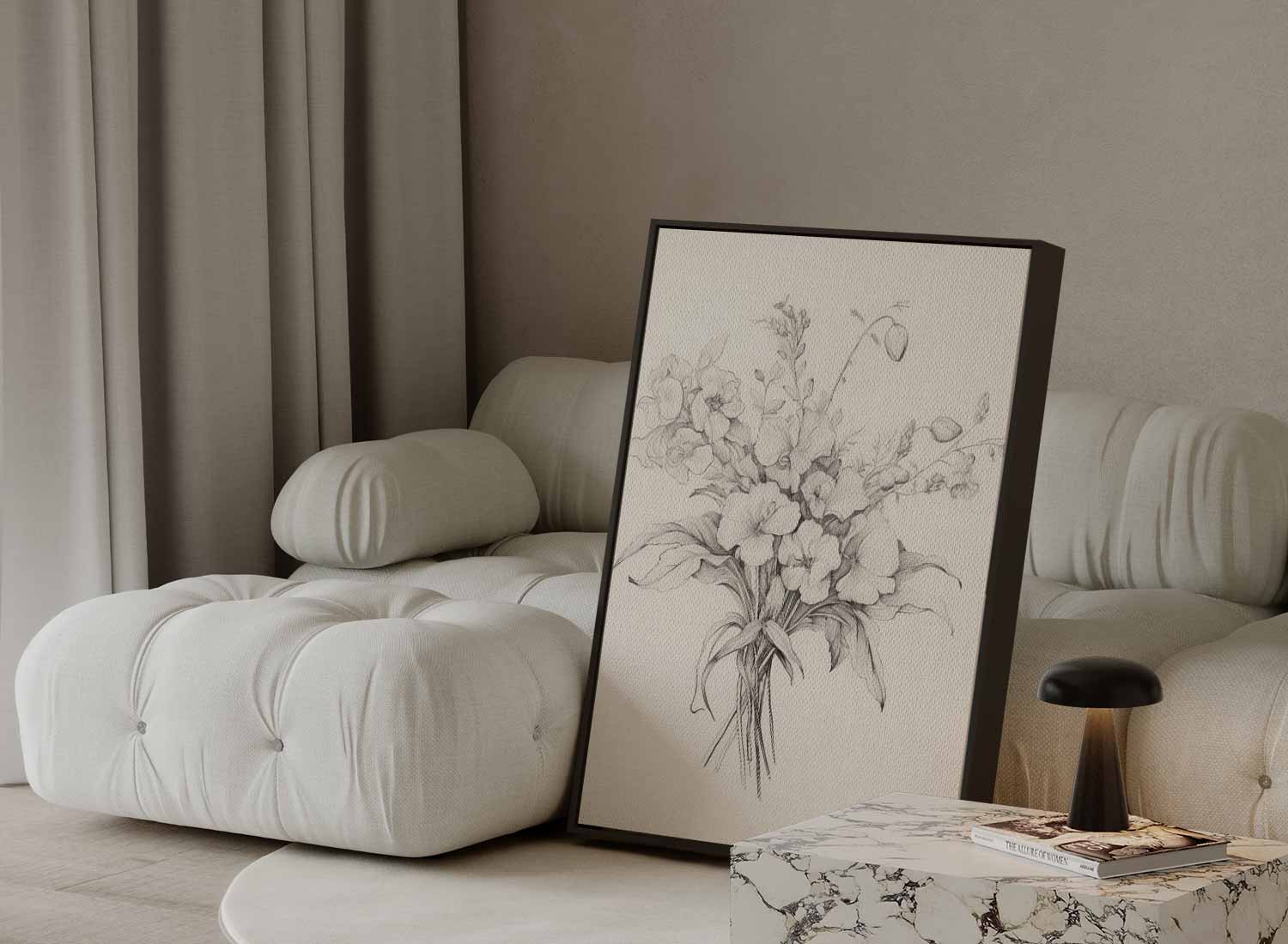 Elegante Bloemenschets Kunstwerk-canvas-dibond-plexiglas-wanddecoratie-WallArtistic