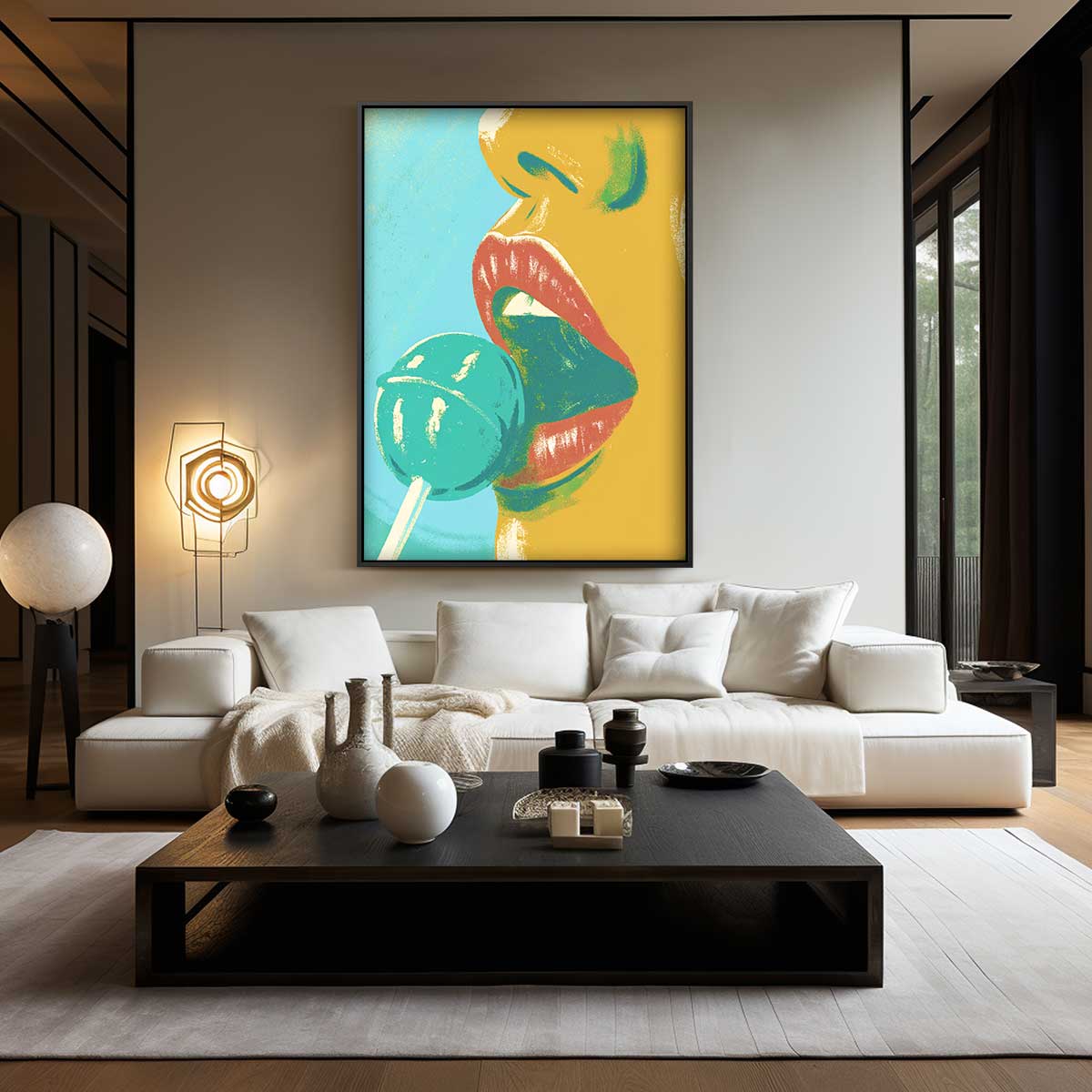 Verleidelijke Lippen met Lolly Kunstwerk-canvas-dibond-plexiglas-wanddecoratie-WallArtistic
