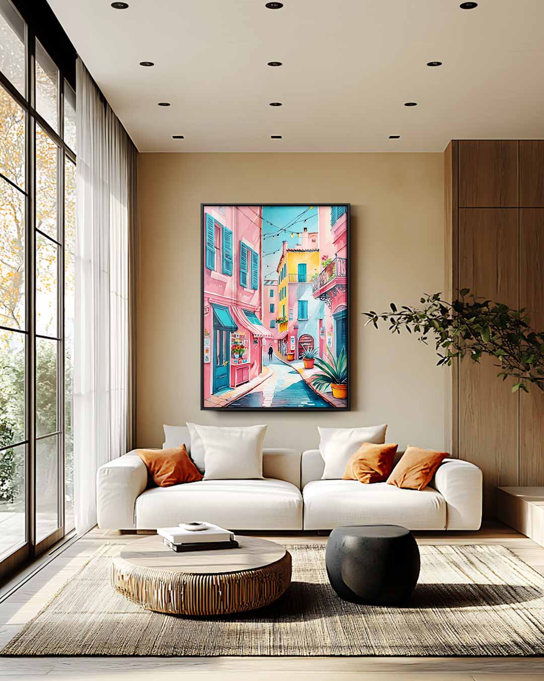 Kleurrijke Straat in Zuid-Europa Kunstwerk-canvas-dibond-plexiglas-wanddecoratie-WallArtistic