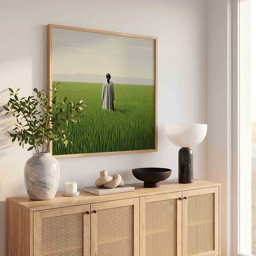 Persoon in grasveld Poster