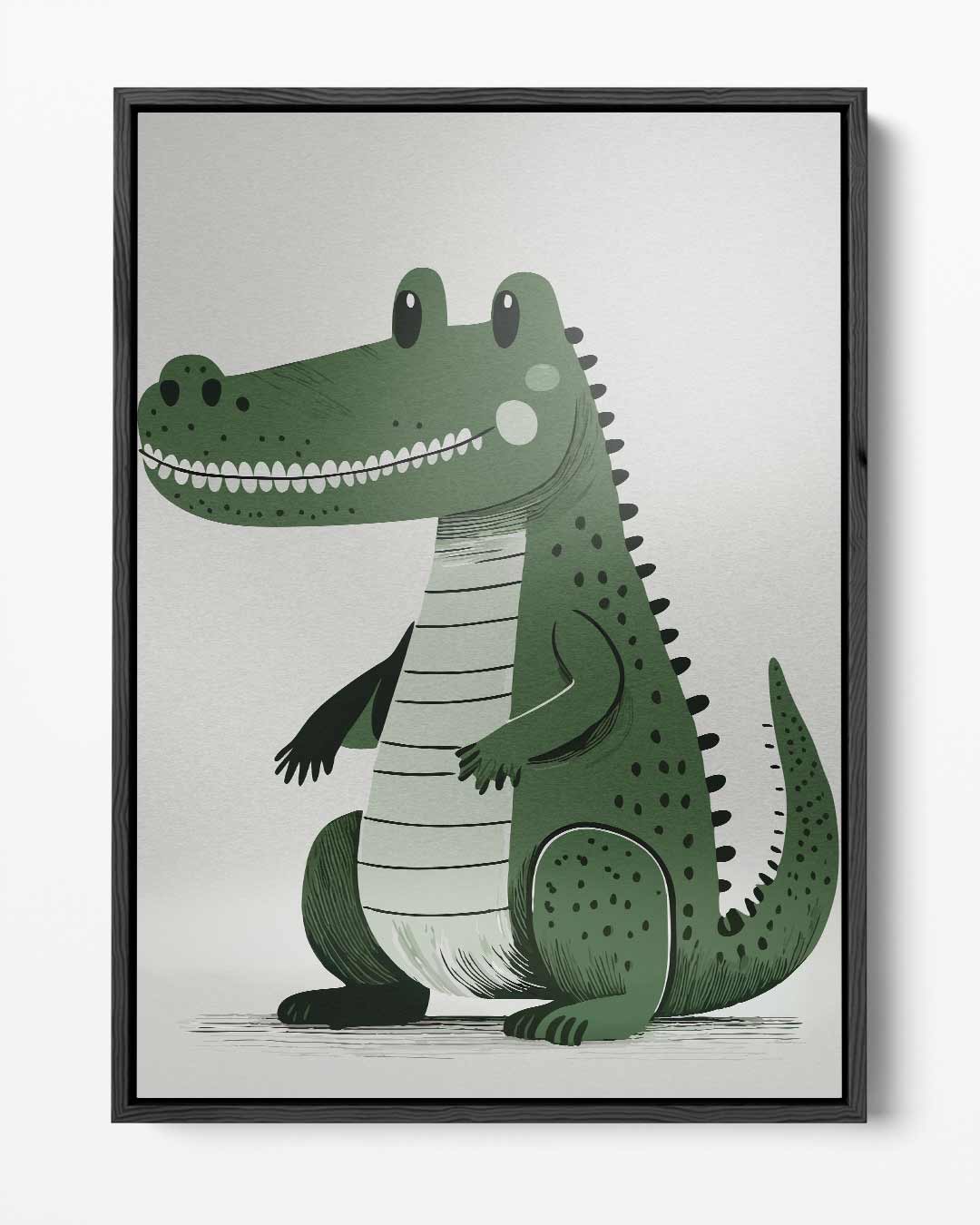 Schattige Groene Krokodil Illustratie Kunstwerk-canvas-dibond-plexiglas-wanddecoratie-WallArtistic