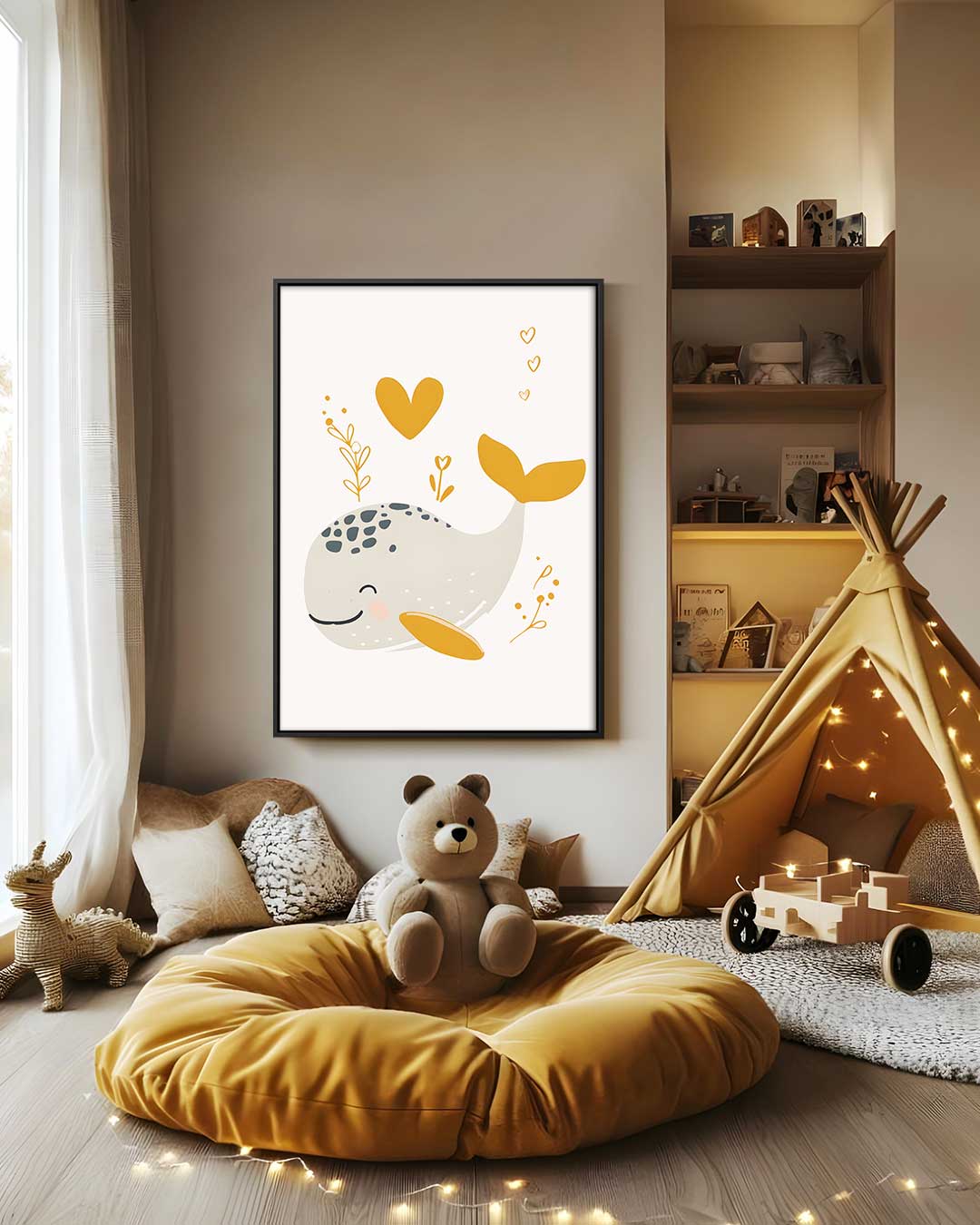 Vrolijke Walvis Illustratie Kunstwerk-canvas-dibond-plexiglas-wanddecoratie-WallArtistic