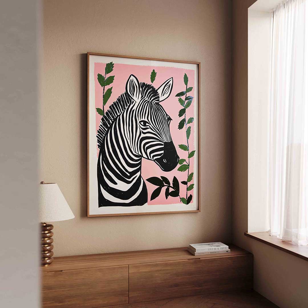 Zebra op roze Poster