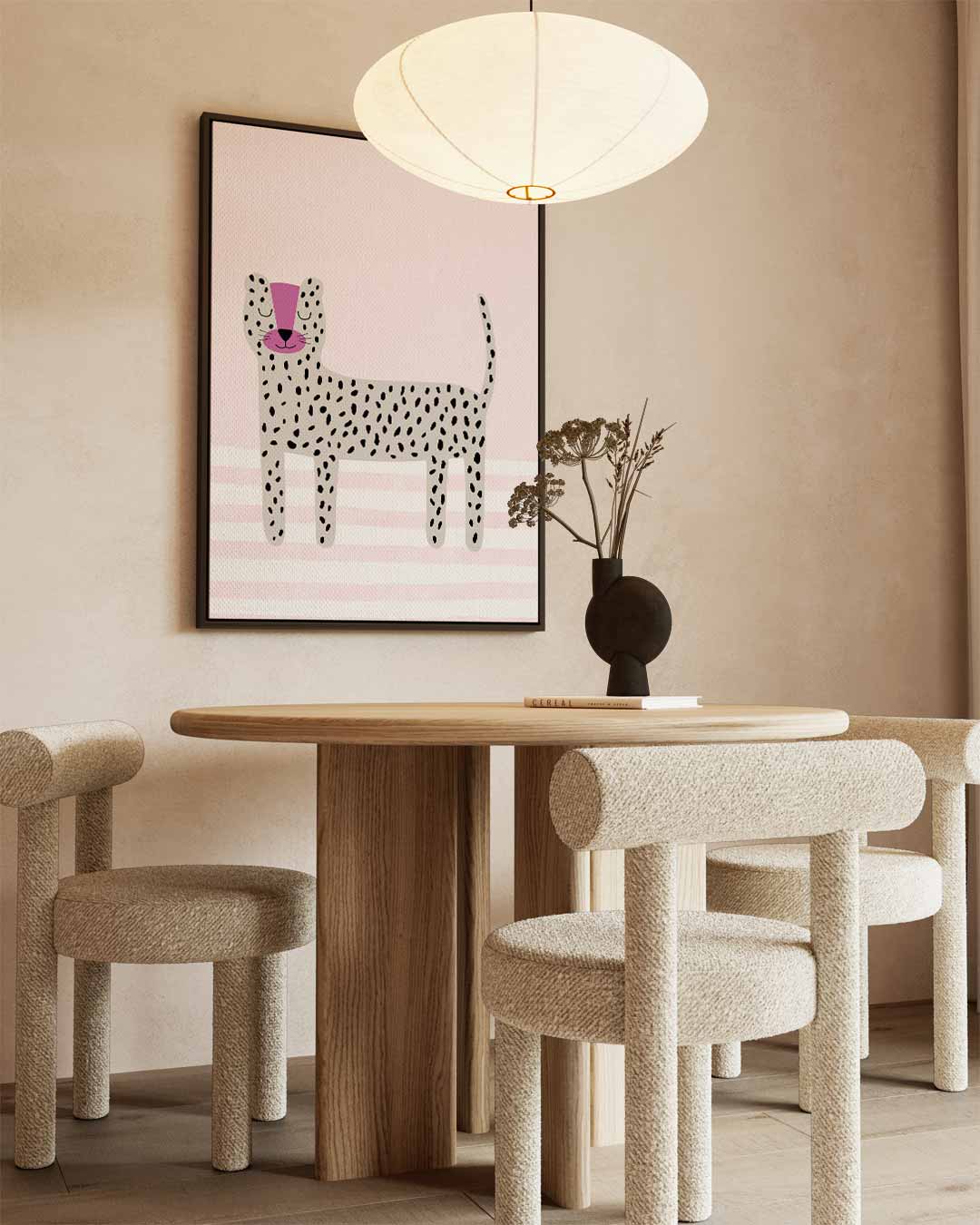 Schattige Roze Luipaard Illustratie Kunstwerk-canvas-dibond-plexiglas-wanddecoratie-WallArtistic