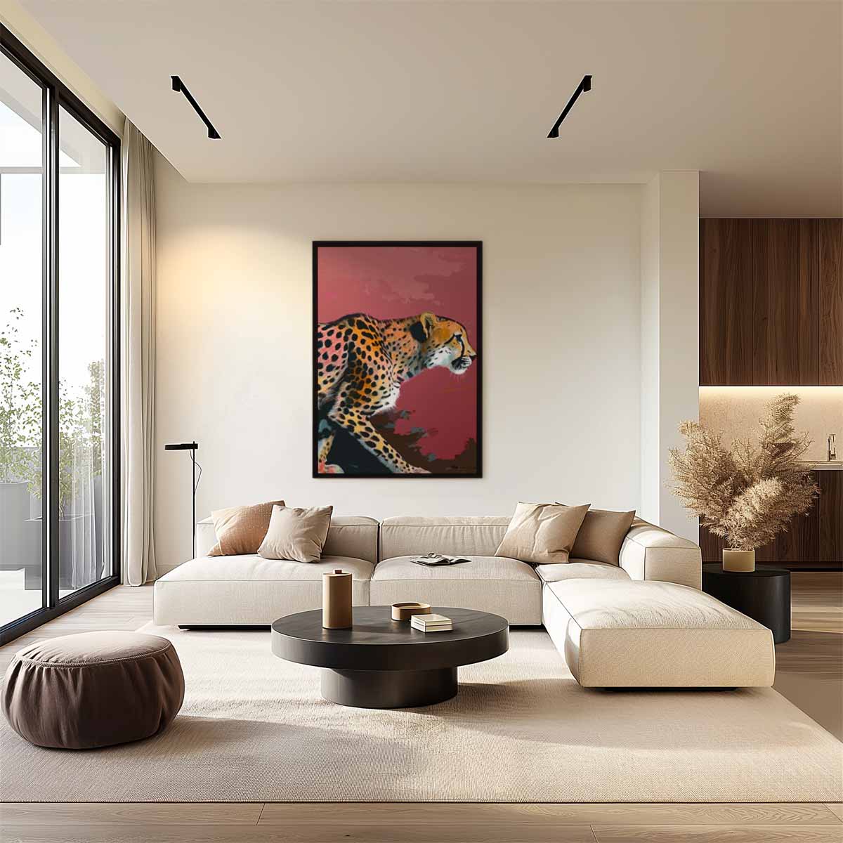 Sierlijke Jachtluipaard in Beweging Kunstwerk-canvas-dibond-plexiglas-wanddecoratie-WallArtistic