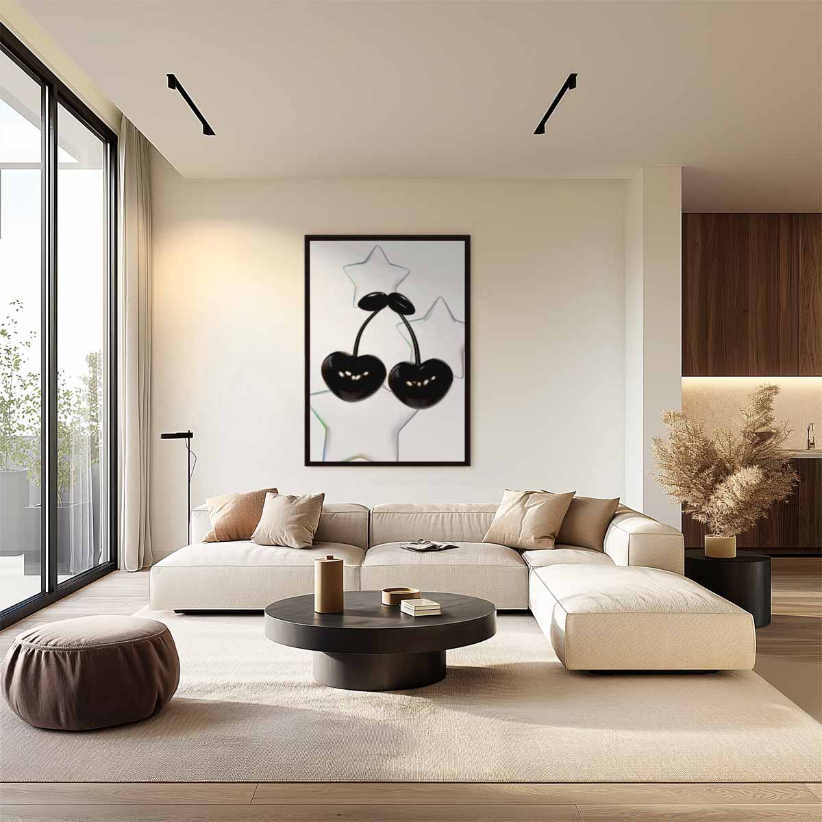 Spelende Kersen en Sterren Kunstwerk-canvas-dibond-plexiglas-wanddecoratie-WallArtistic