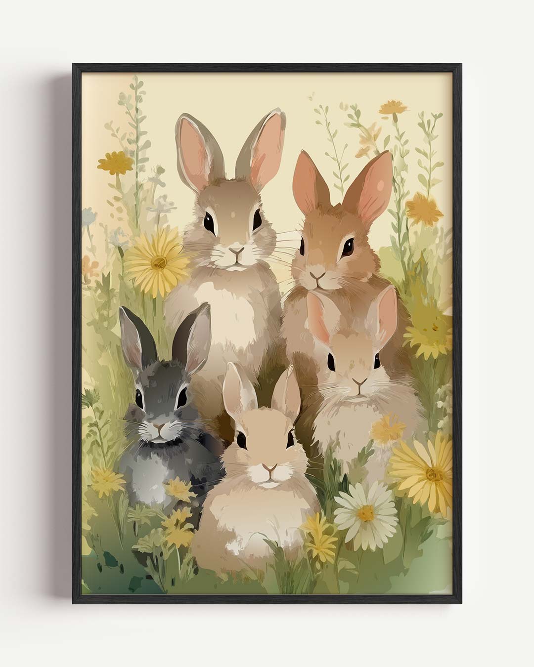 Vrolijke Konijntjes in Bloementuin Poster