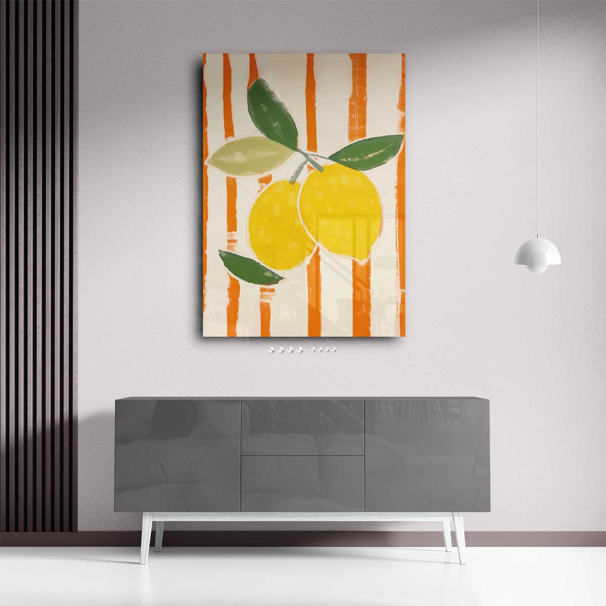 Zomerse Citroenen op Gestreepte Achtergrond Kunstwerk-canvas-dibond-plexiglas-wanddecoratie-WallArtistic