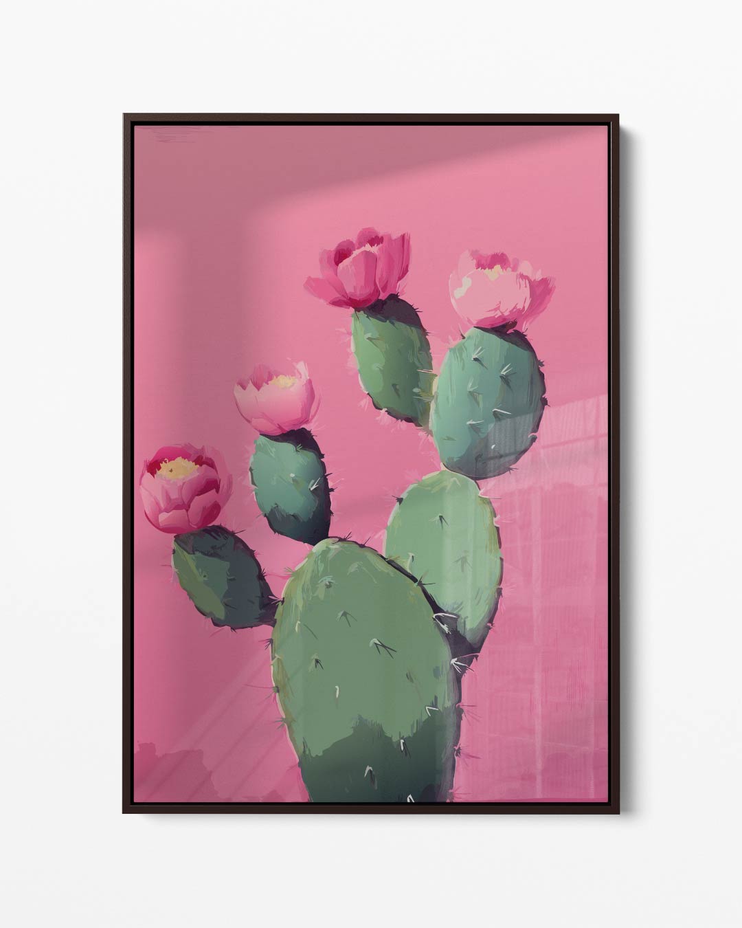 Bloeiende Cactus op Roze Kunstwerk-canvas-dibond-plexiglas-wanddecoratie-WallArtistic