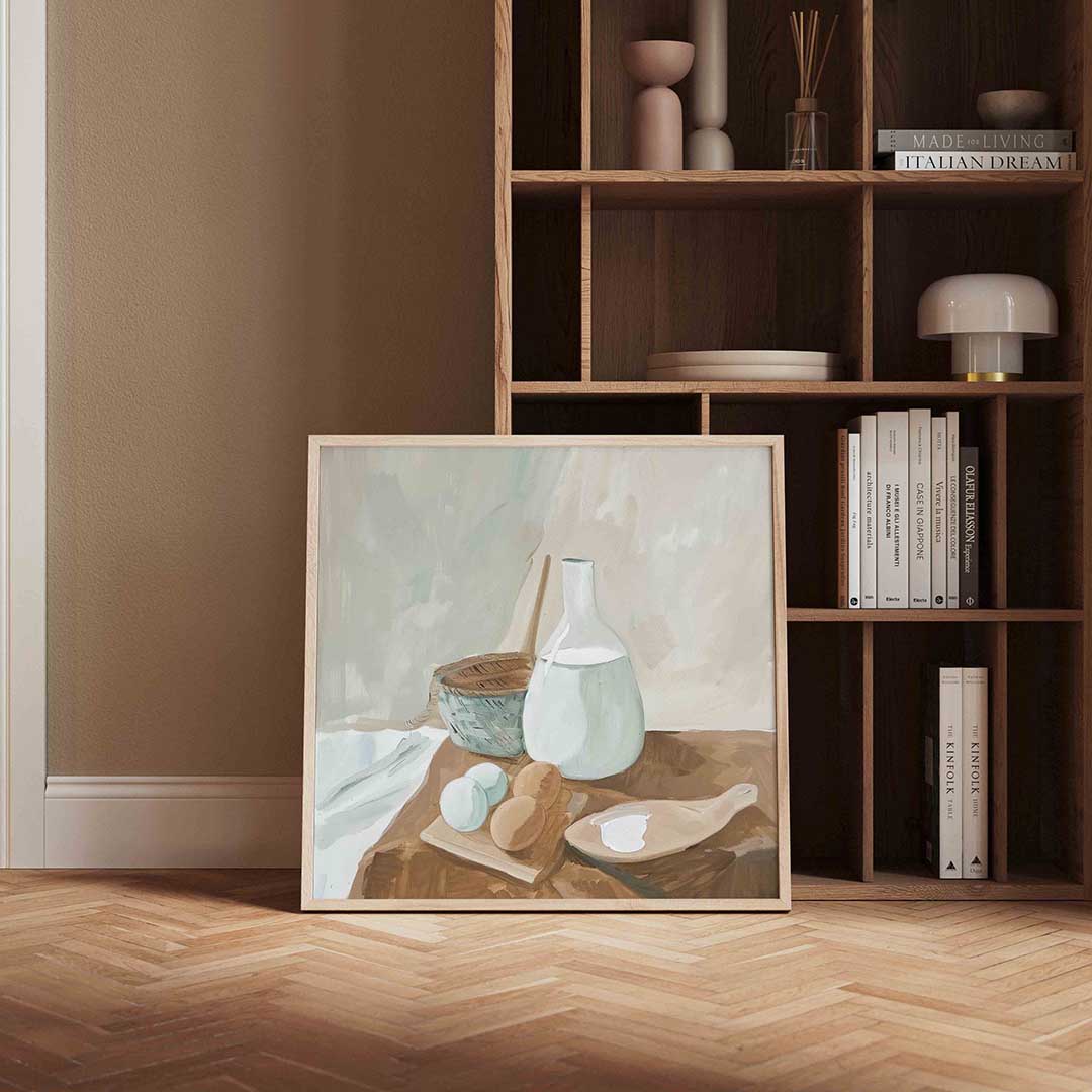 Stilleven met eieren en melk Poster