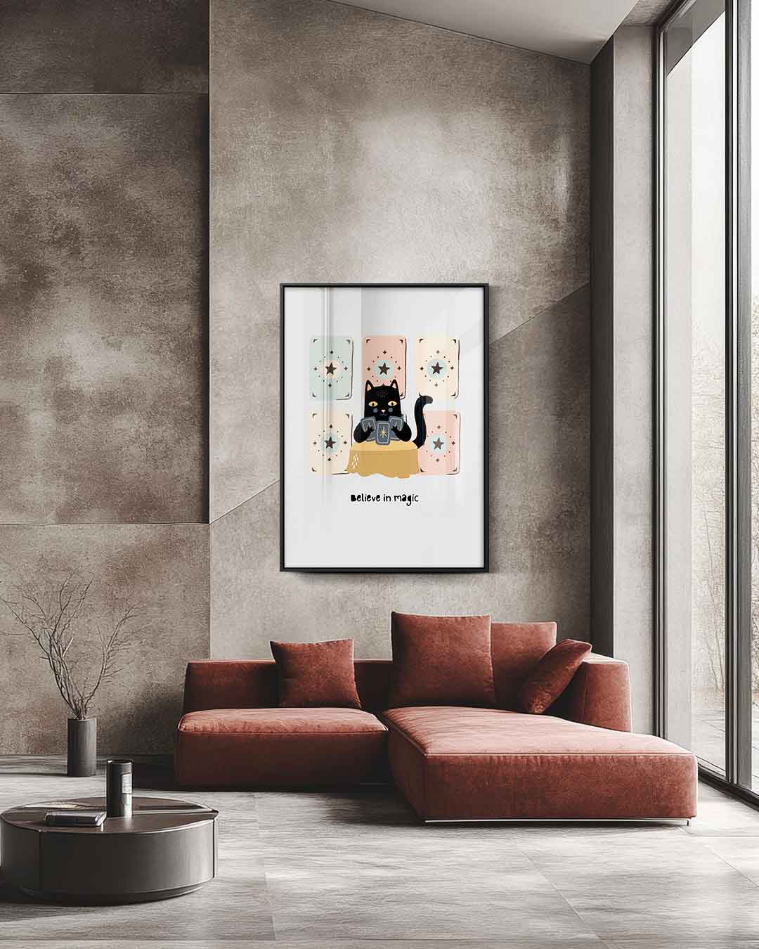 Magische Kat met Tarot Kaarten Kunstwerk-canvas-dibond-plexiglas-wanddecoratie-WallArtistic