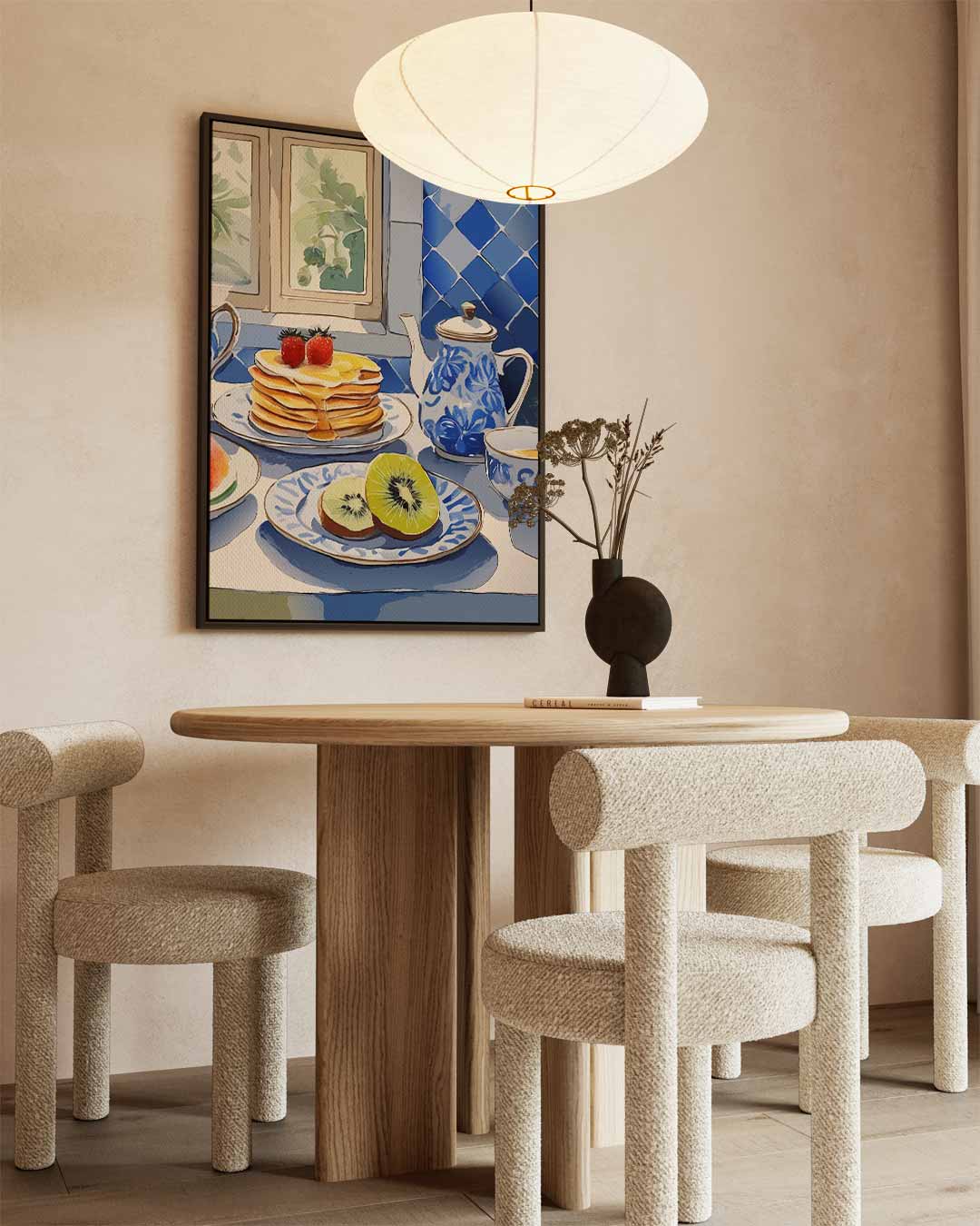 Ontbijttafel in Blauwe Tegelstijl Kunstwerk-canvas-dibond-plexiglas-wanddecoratie-WallArtistic