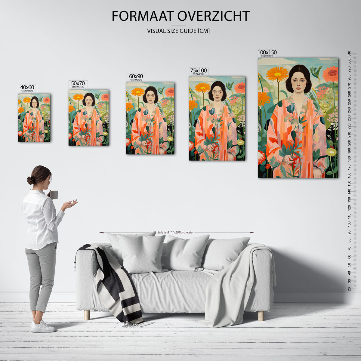 Vrouw in bloemen Kunstwerk