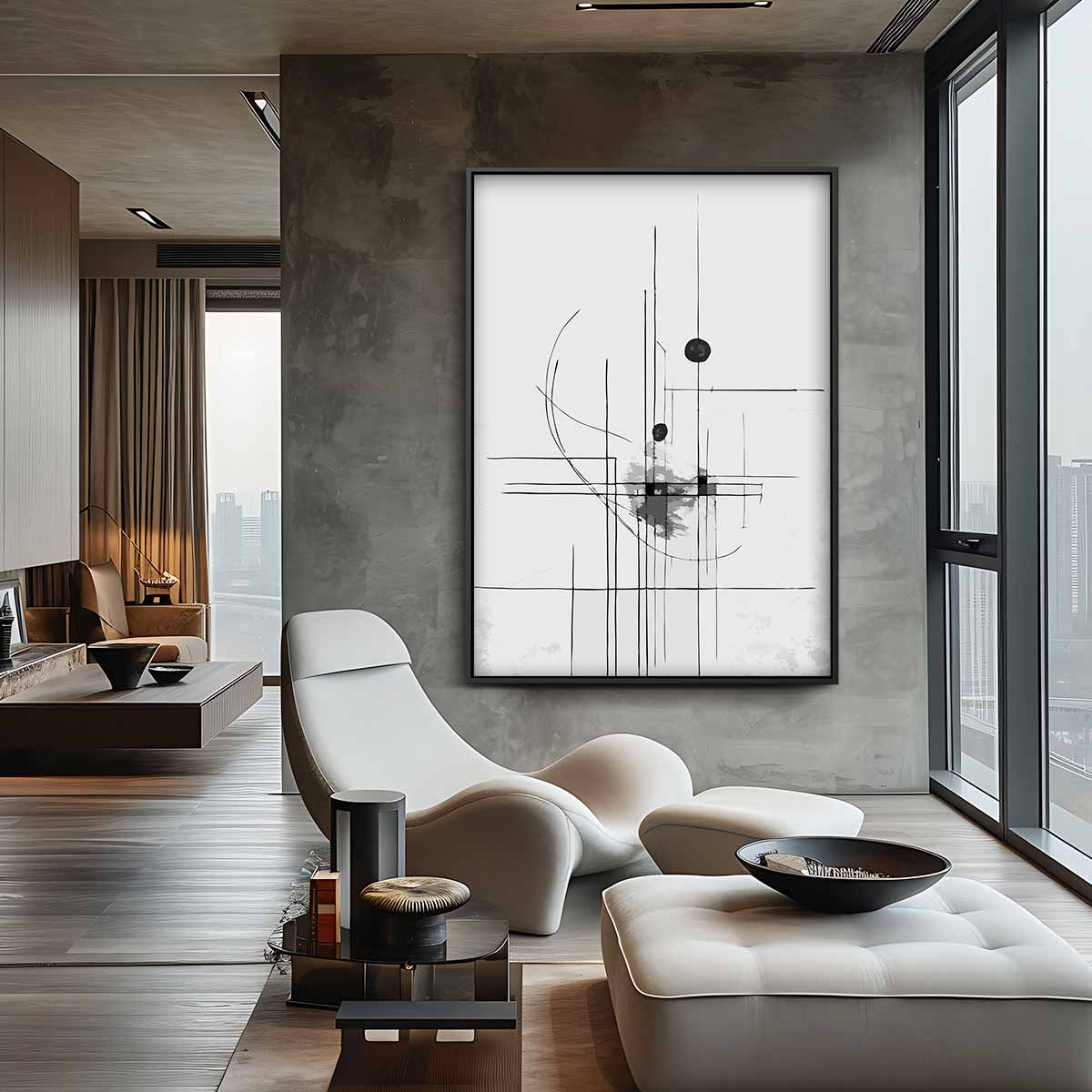 Abstracte Lijntango Kunstwerk-canvas-dibond-plexiglas-wanddecoratie-WallArtistic