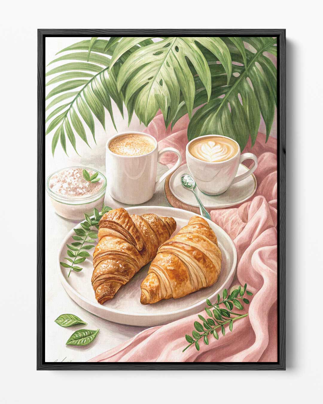 Croissants en Koffie Genot Kunstwerk-canvas-dibond-plexiglas-wanddecoratie-WallArtistic