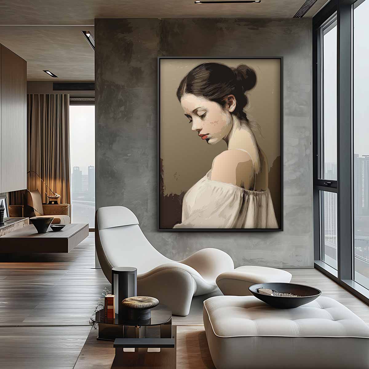 Dromerige Portretstudie Kunstwerk-canvas-dibond-plexiglas-wanddecoratie-WallArtistic