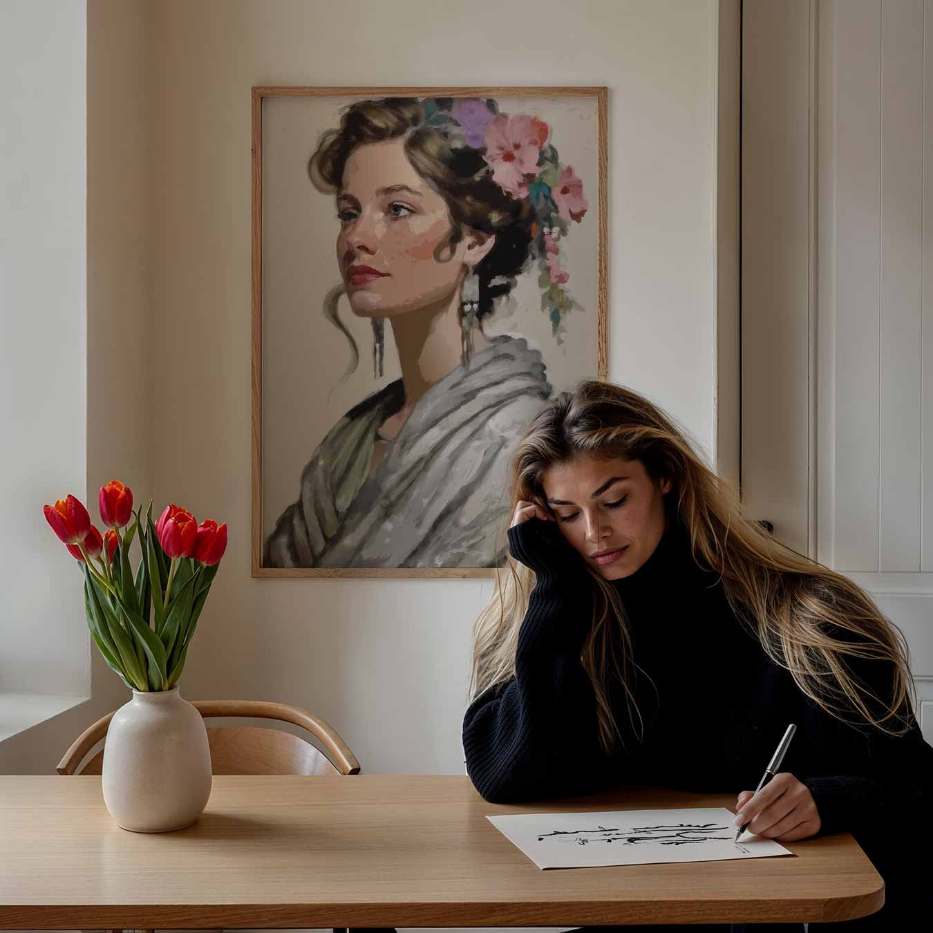 Vrouwelijke Elegantie In Bloemenpracht Poster