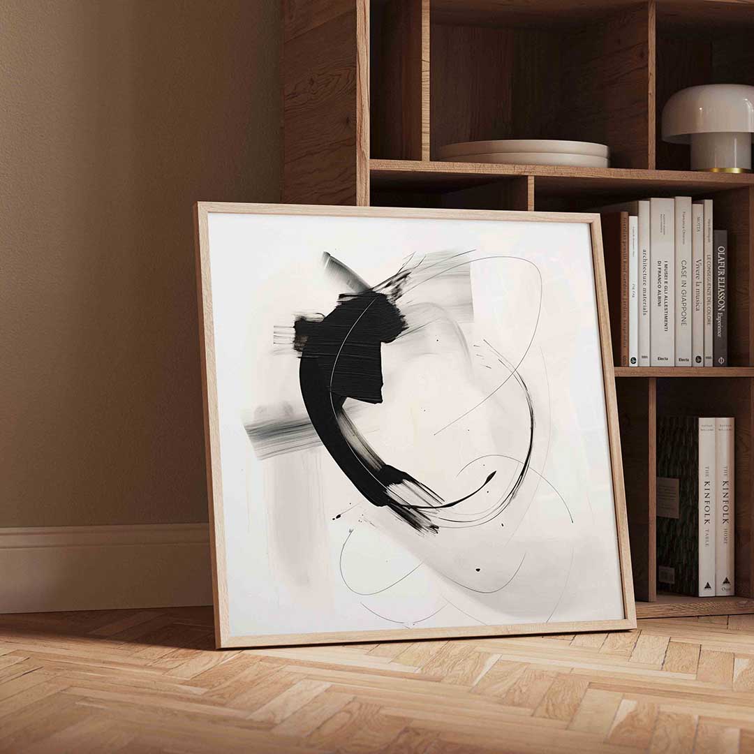 Abstracte zwarte penseelstreken Poster